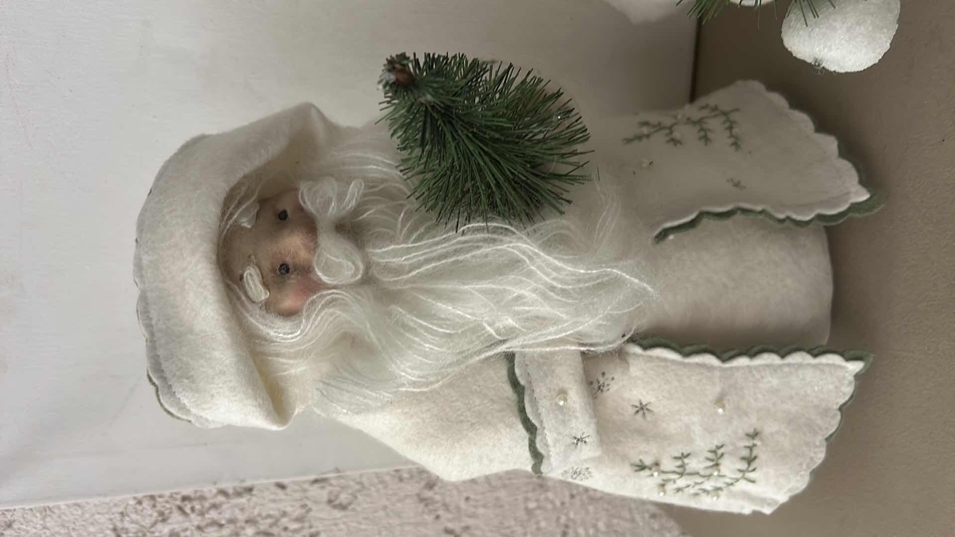 Photo 1 of TWO CLASSIC WHITE ROBED STANDING OLD WORLD SANTAS H13”