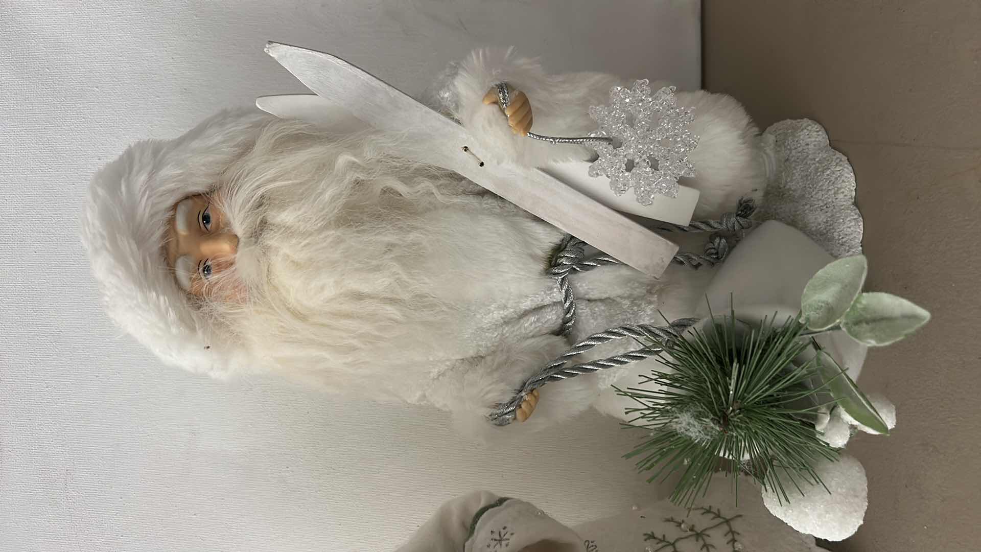 Photo 1 of TWO CLASSIC WHITE ROBED STANDING OLD WORLD SANTAS H13”