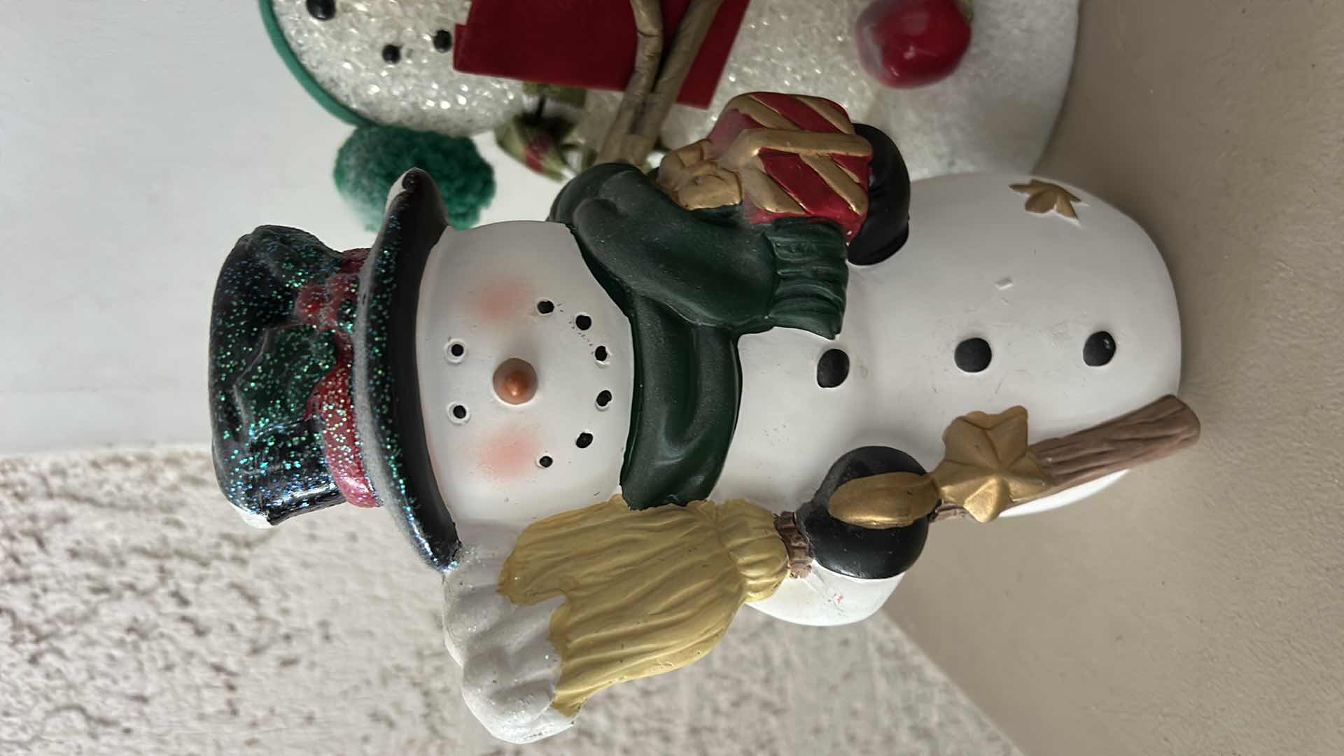 Photo 1 of THREE PIECE SNOWMAN CHRISTMAS DECOR, TALLEST 14”
