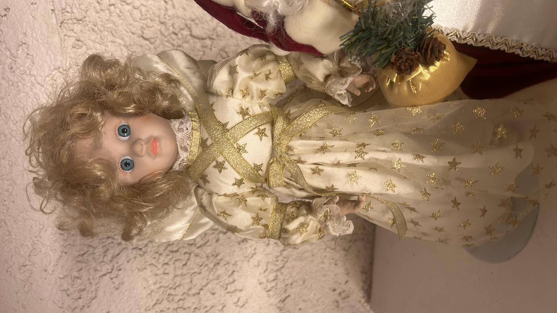 Photo 1 of PORCELAIN ANGEL AND SANTA TREE TOPPER TALLEST 14”