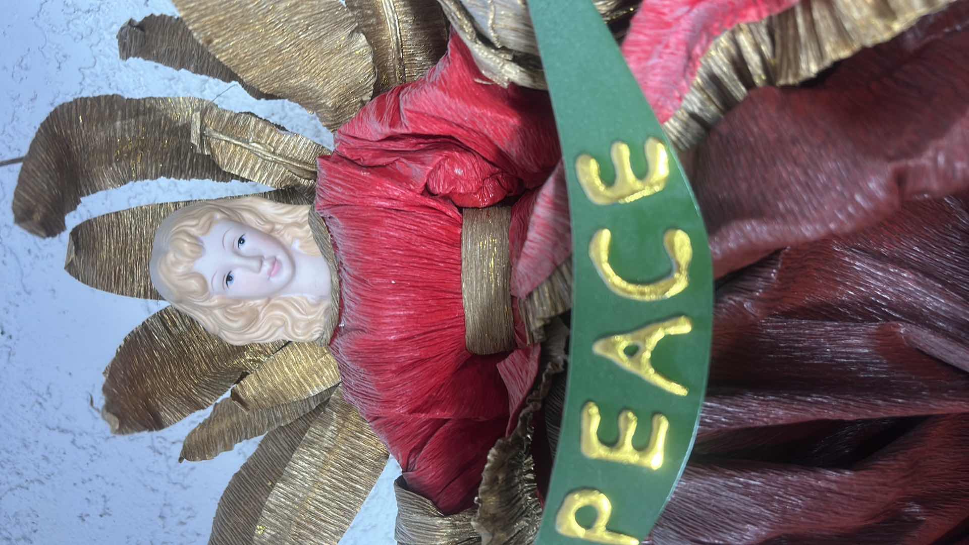 Photo 1 of VINTAGE PAPER MACHE CHRISTMAS ANGEL TREE TOPPER W GOLD PAPER WINGS H17”