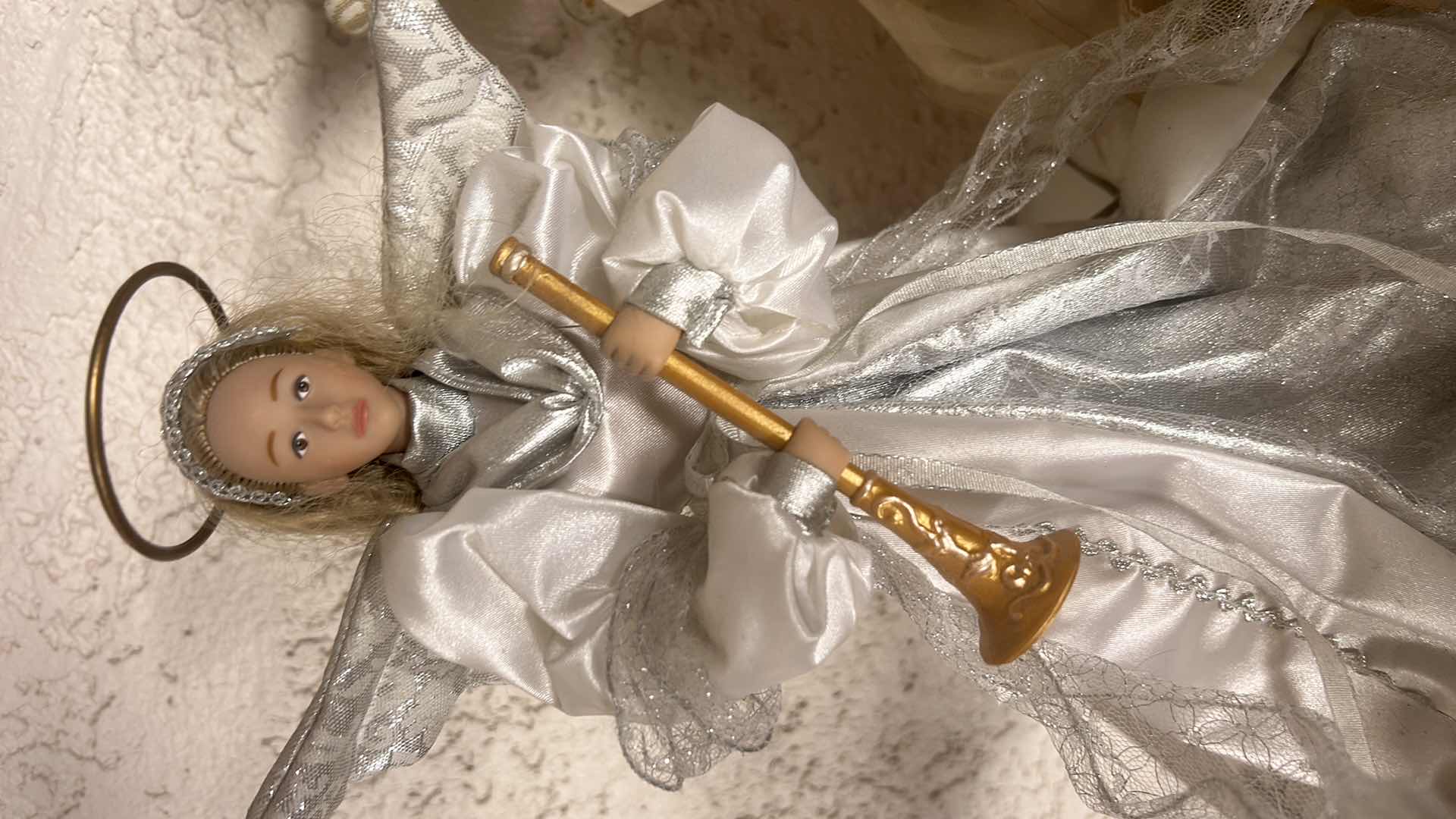Photo 1 of 2 DECORATIVE ANGEL CHRISTMAS TREE TOPPERS W PORCELAIN FACES & DETAILED FABRIC GOWNS H13”