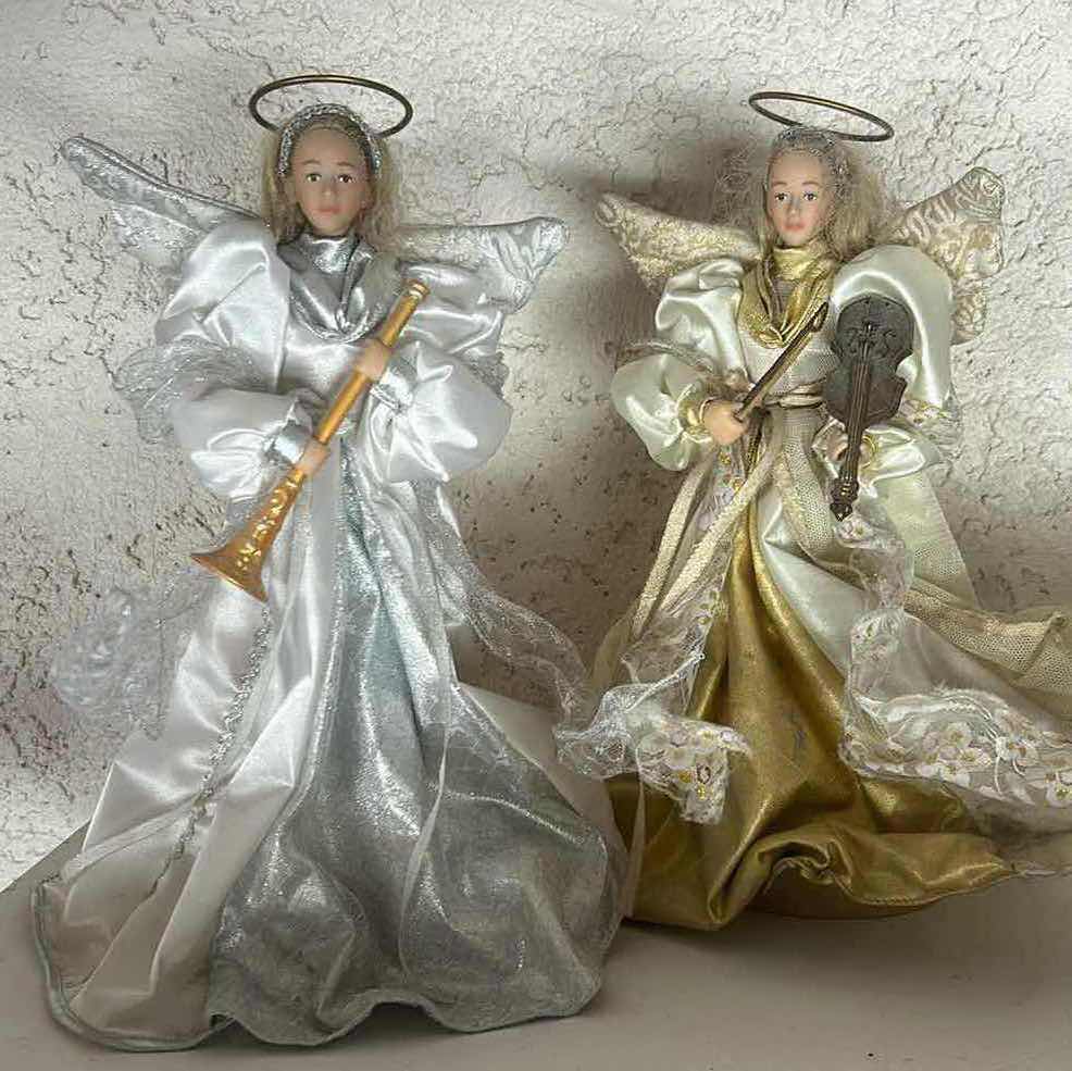 Photo 1 of 2 DECORATIVE ANGEL CHRISTMAS TREE TOPPERS W PORCELAIN FACES & DETAILED FABRIC GOWNS H13”
