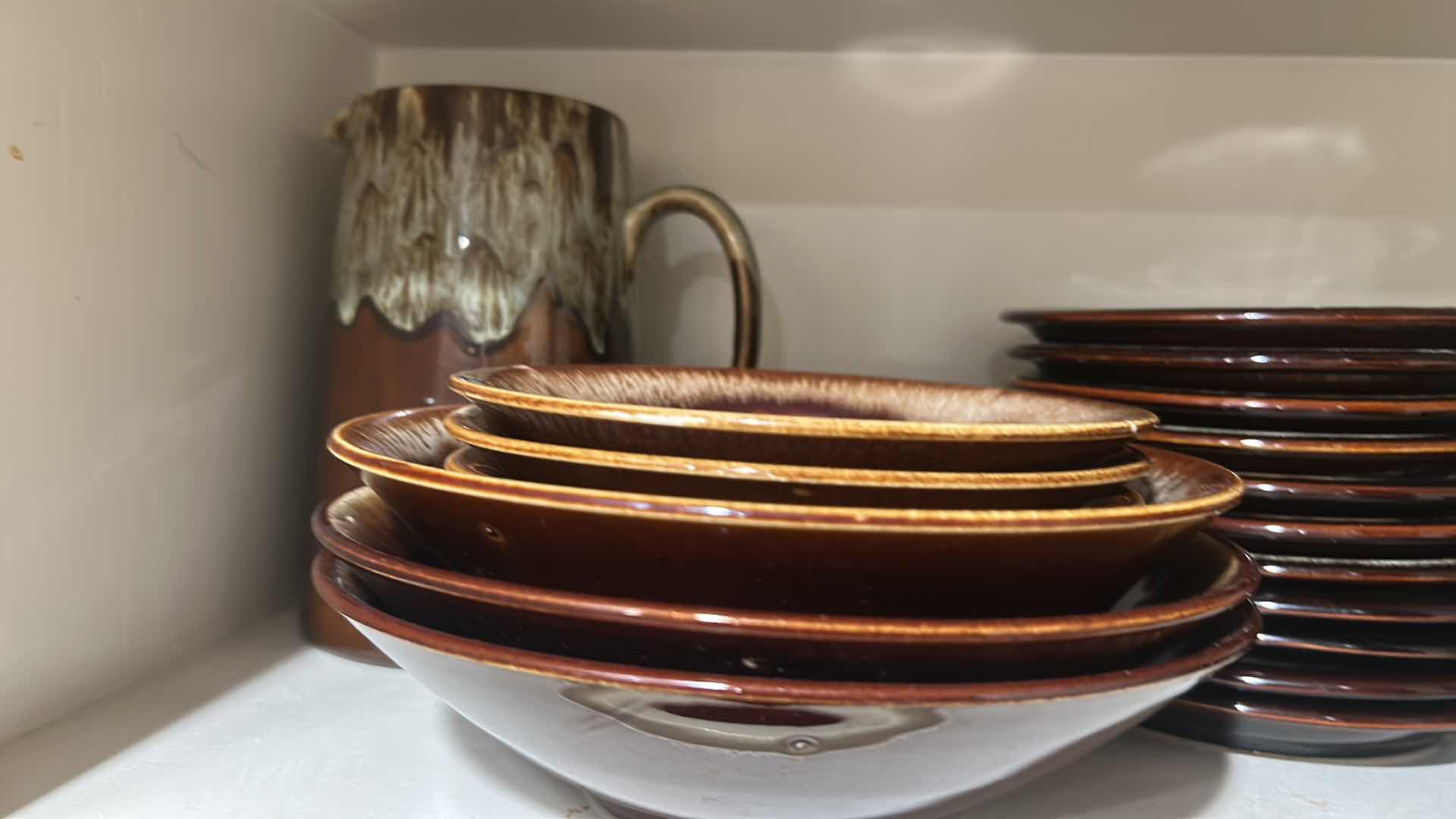 Photo 1 of CONTENTS OF SHELF BROWN CERAMIC SERVEWARE