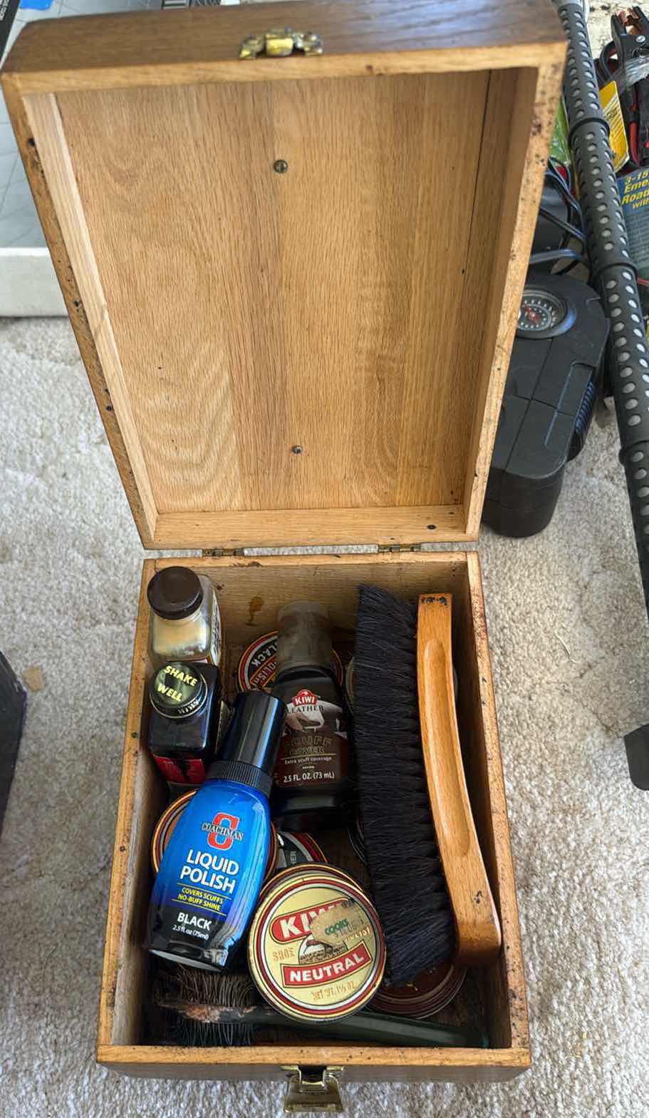 Photo 1 of VINTAGE WOODEN SHOE SHINE STATION W/ POLISH