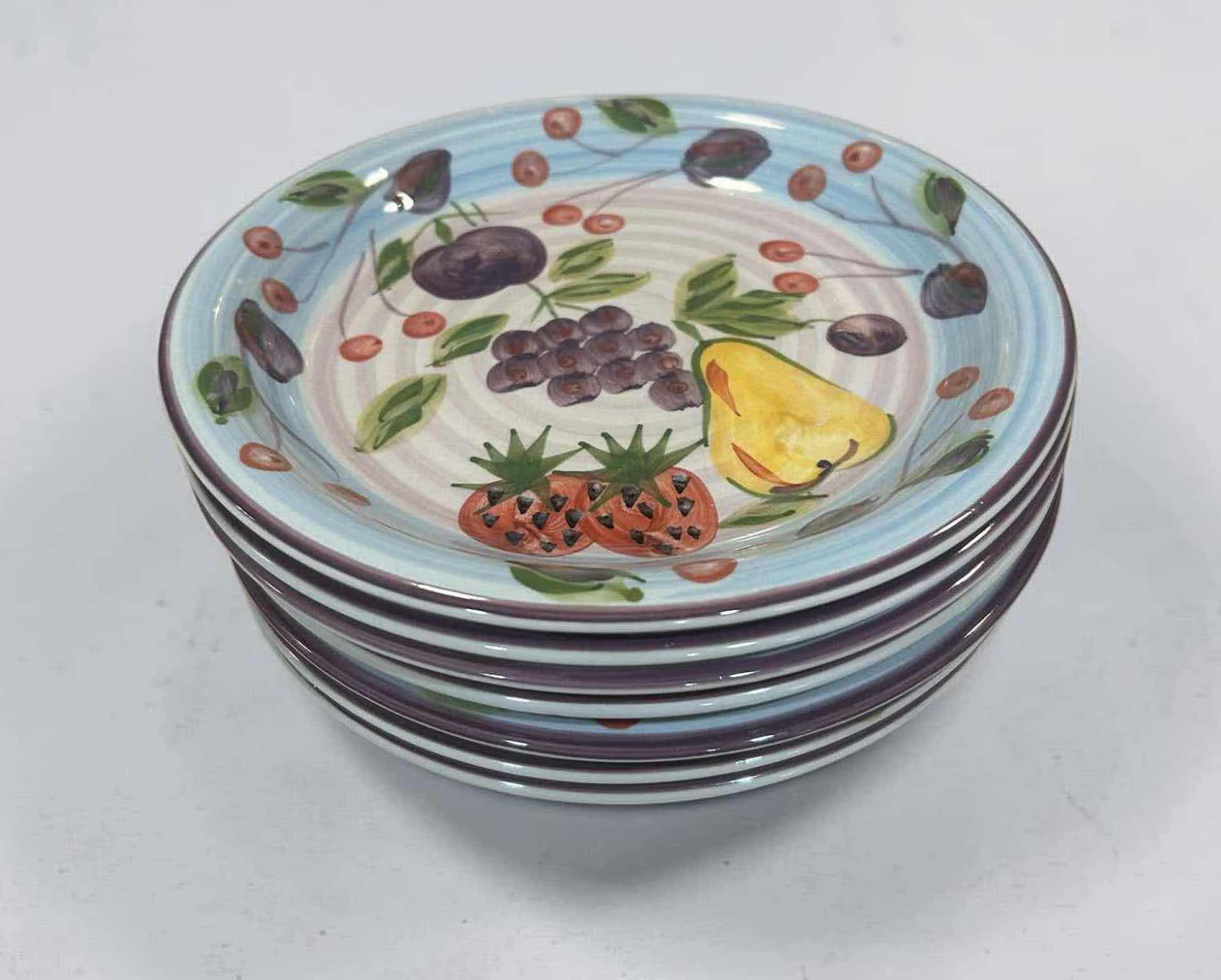 Photo 1 of 6- HAND PAINTED CERAMIC SALAD PLATES BELLA FRUITA RIM BY GIBSON