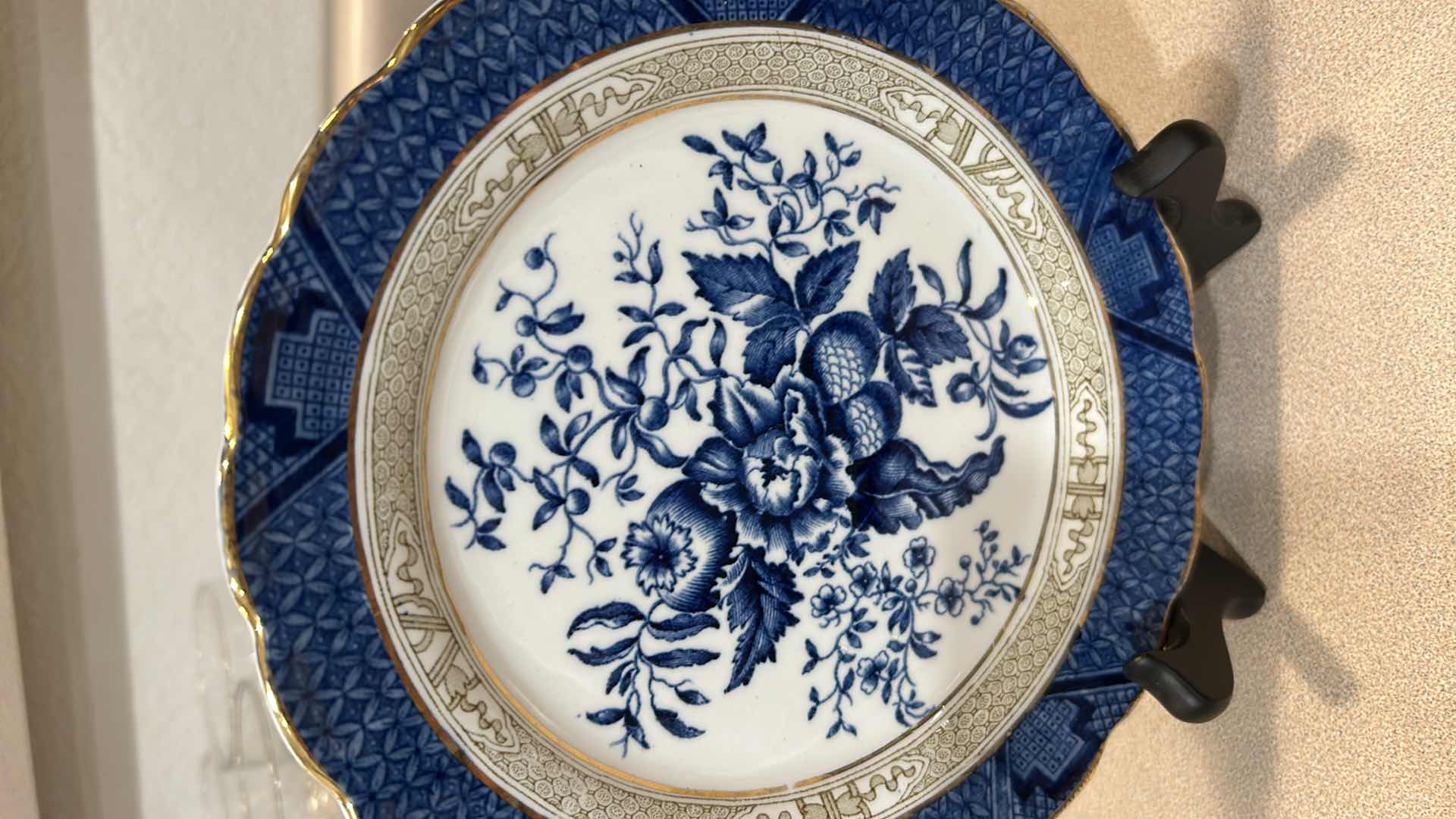 Photo 1 of 5-VINTAGE BLUE WHITE FLORAL DESSERT PLATE 7" BY BOOTHS SILICON CHINA