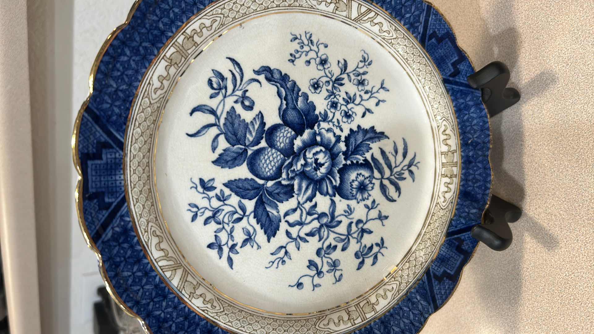 Photo 1 of 5-VINTAGE BLUE WHITE FLORAL LUNCH PLATE 9" BY BOOTHS SILICON CHINA