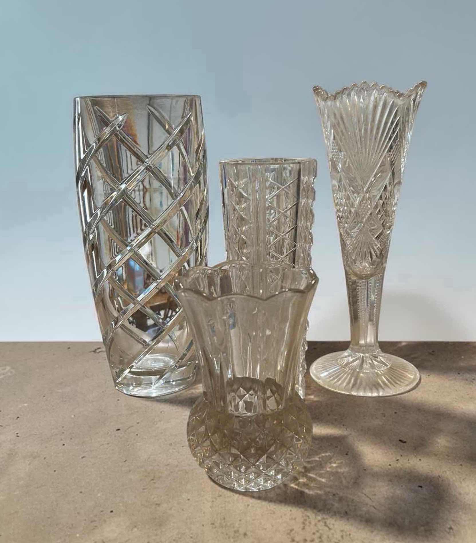 Photo 1 of 4- LEAD CRYSTAL VASES TALLEST 10"