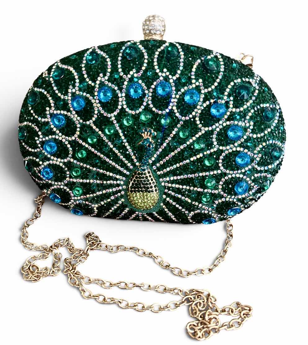 View 1 of RHINESTONE PEACOCK EVENING CLUTCH BAG