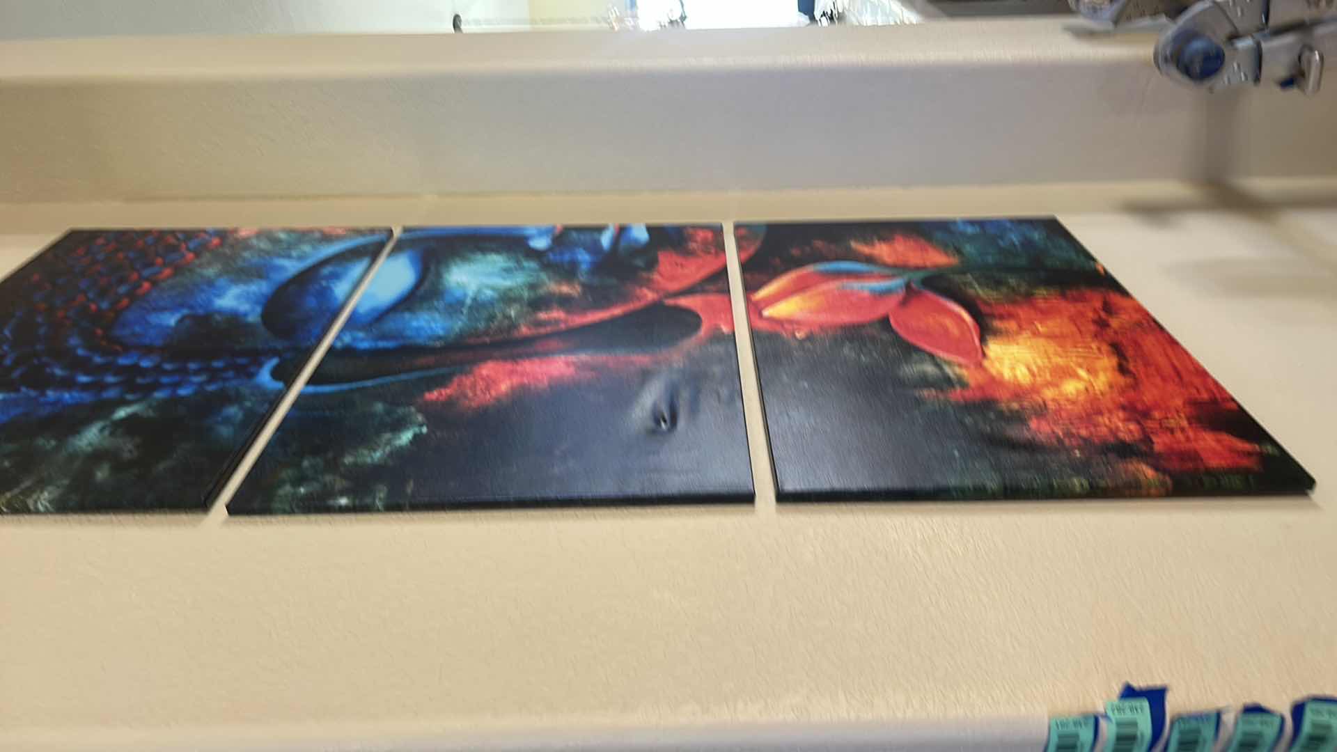 View 2 of THREE PIECE STRETCH TRIPTYCH CANVAS, VIBRANT ABSTRACT BUDDHA FACE ARTWORK 27 1/2“ x H20“