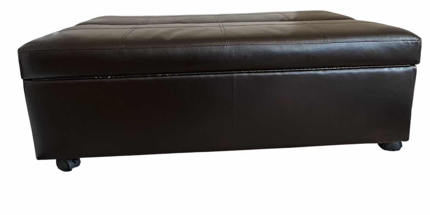 Photo 1 of BROWN FAUX LEATHER CONVERTIBLE SMALL SINGLE SLEEPER STORAGE OTTOMAN W/WHEELS 46”X28”H16”