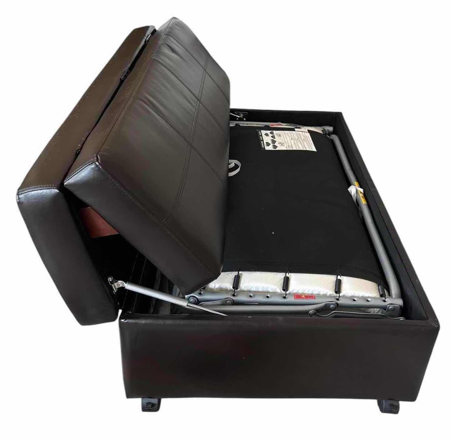Photo 1 of BROWN FAUX LEATHER CONVERTIBLE SMALL SINGLE SLEEPER STORAGE OTTOMAN W/WHEELS 46”X28”H16”