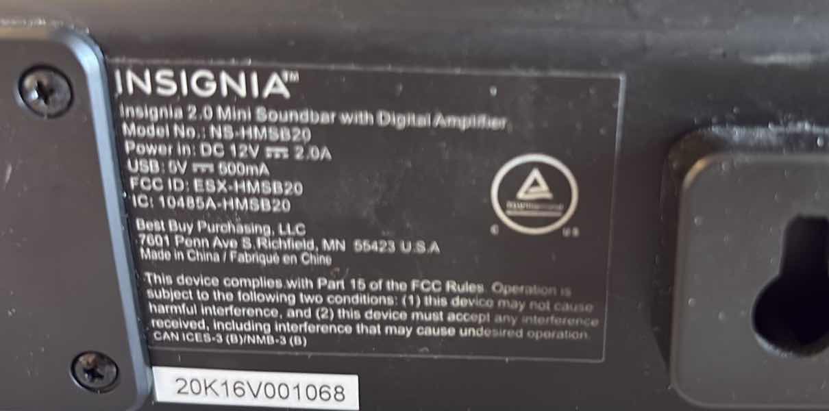 Photo 1 of INSIGNIA 2.0 MINI SOUNDBAR WITH DIGITAL AMPLIFIER – MODEL NS-HMSB20 L16”
