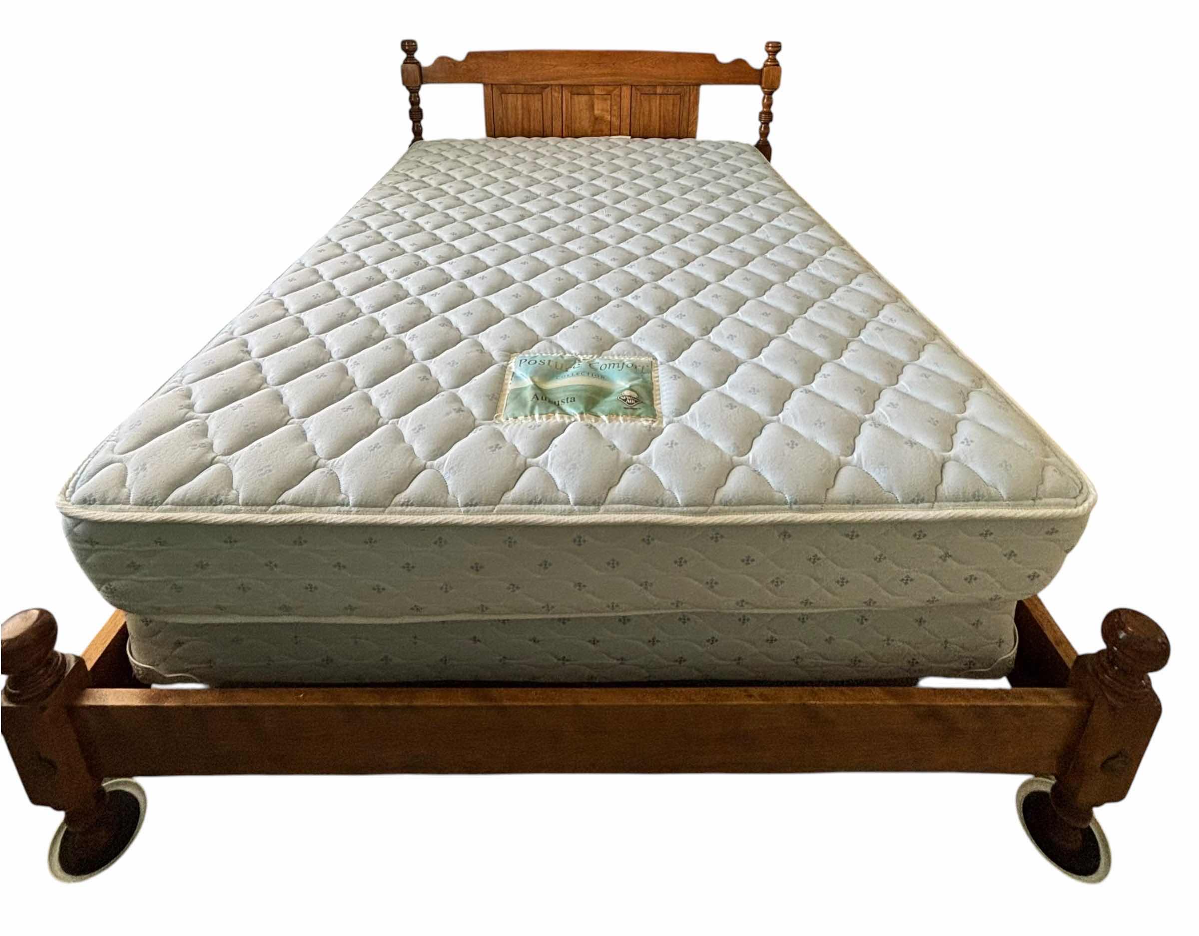 View 1 of FULL SIZE BED WITH WOOD FRAMED HEADBOARD & FOOTBOARD
