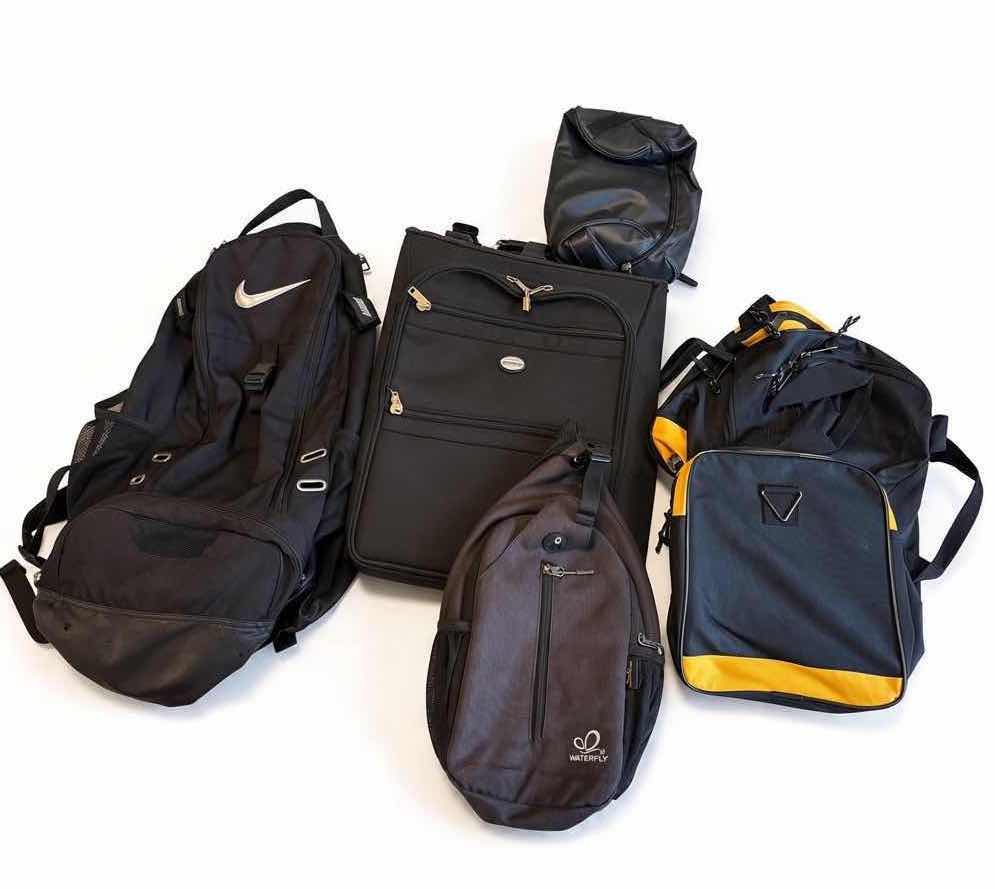 View 1 of 4-PCS PATHFINDER BLACK ROLLING GARMENT BAG, BACKPACK, & TRAVEL BAGS LARGEST 17”C9”H26”