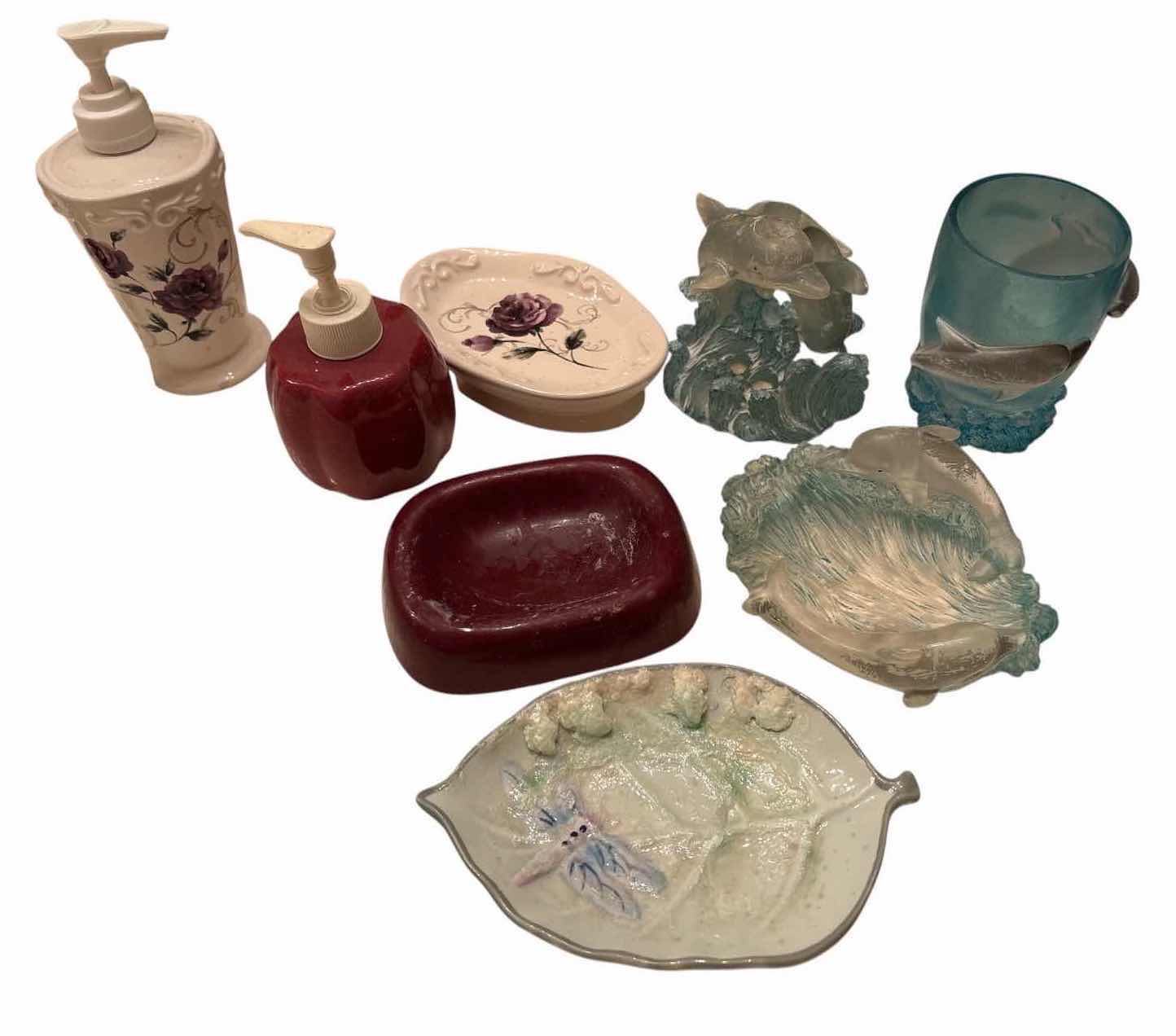 View 1 of 8-PCS FLORAL, BURGUNDY & DOLPHIN THEMED BATHROOM ACCESSORY SETS