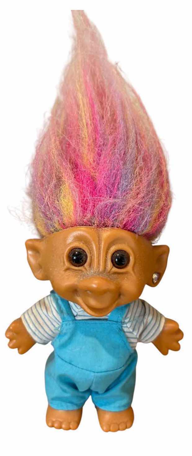 View 2 of VINTAGE TROLL DOLLS WITH MULTICOLOR HAIR & ORIGINAL STYLE OUTFITS H8.5” $35