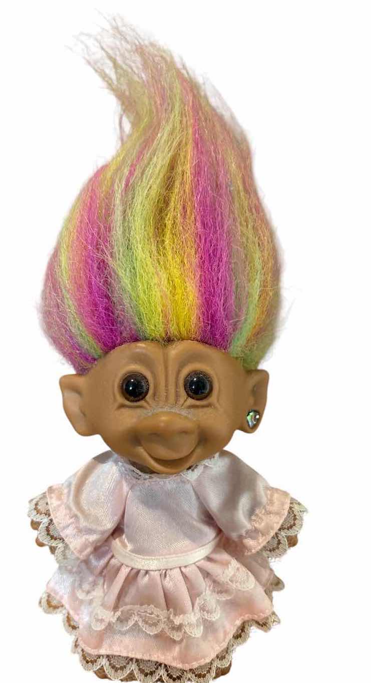View 3 of VINTAGE TROLL DOLLS WITH MULTICOLOR HAIR & ORIGINAL STYLE OUTFITS H8.5” $35