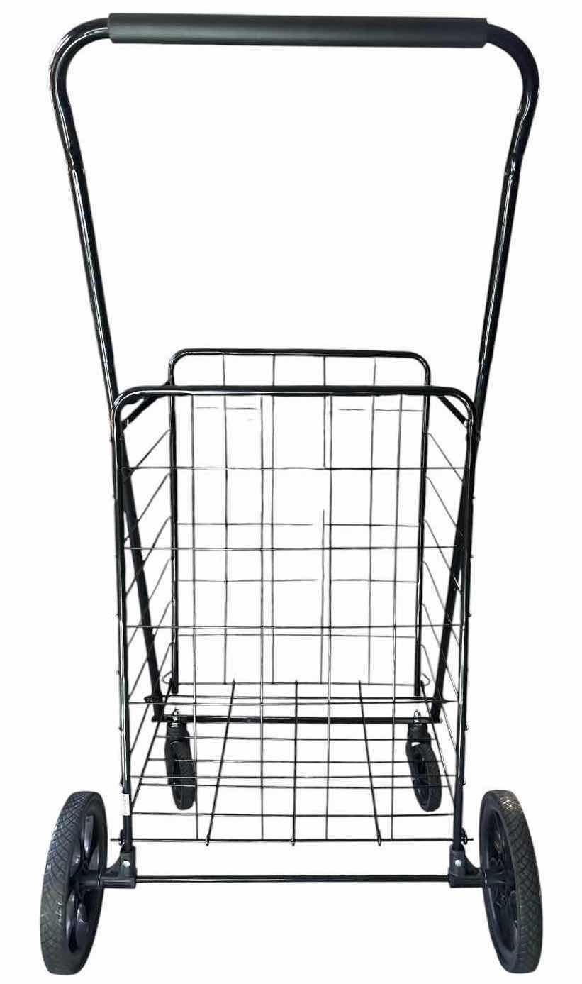 View 2 of BLACK ADJUSTABLE METAL WIRE ROLLING UTILITY CART WITH HANDLE & WHEELS 18”X18”H31” $50