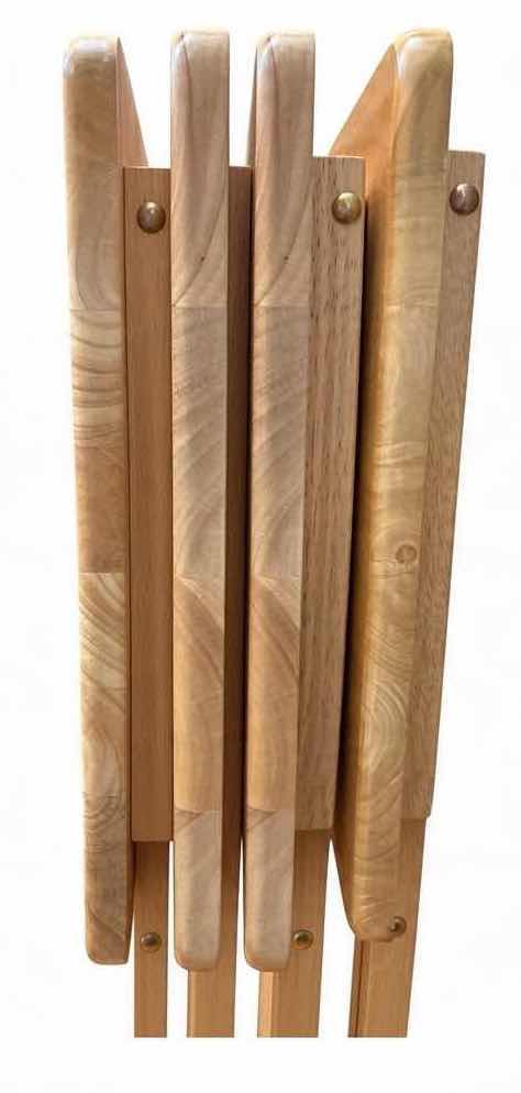 View 1 of 4-PCS NATURAL WOOD FOLDING TV TRAY TABLES