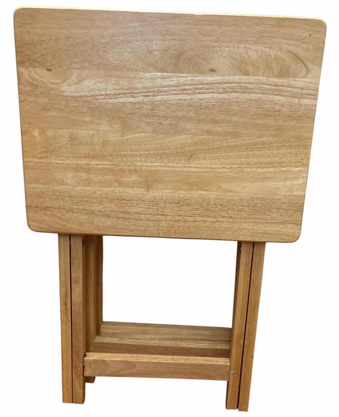 View 3 of 4-PCS NATURAL WOOD FOLDING TV TRAY TABLES