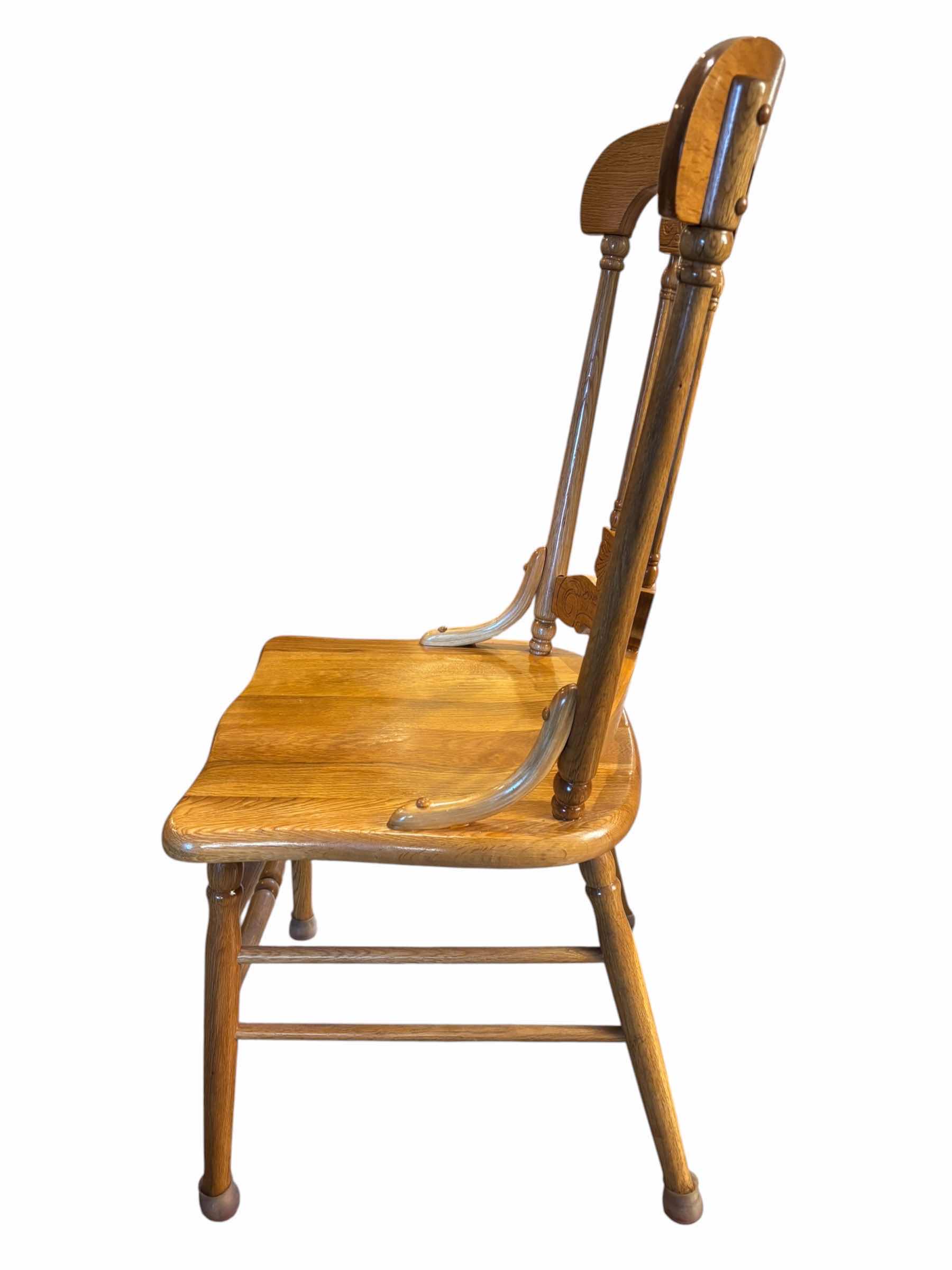 View 3 of VINTAGE SOLID OAK DINING CHAIR WITH TURNED SPINDLES & EMBOSSED FLORAL SCROLL CARVINGS $356