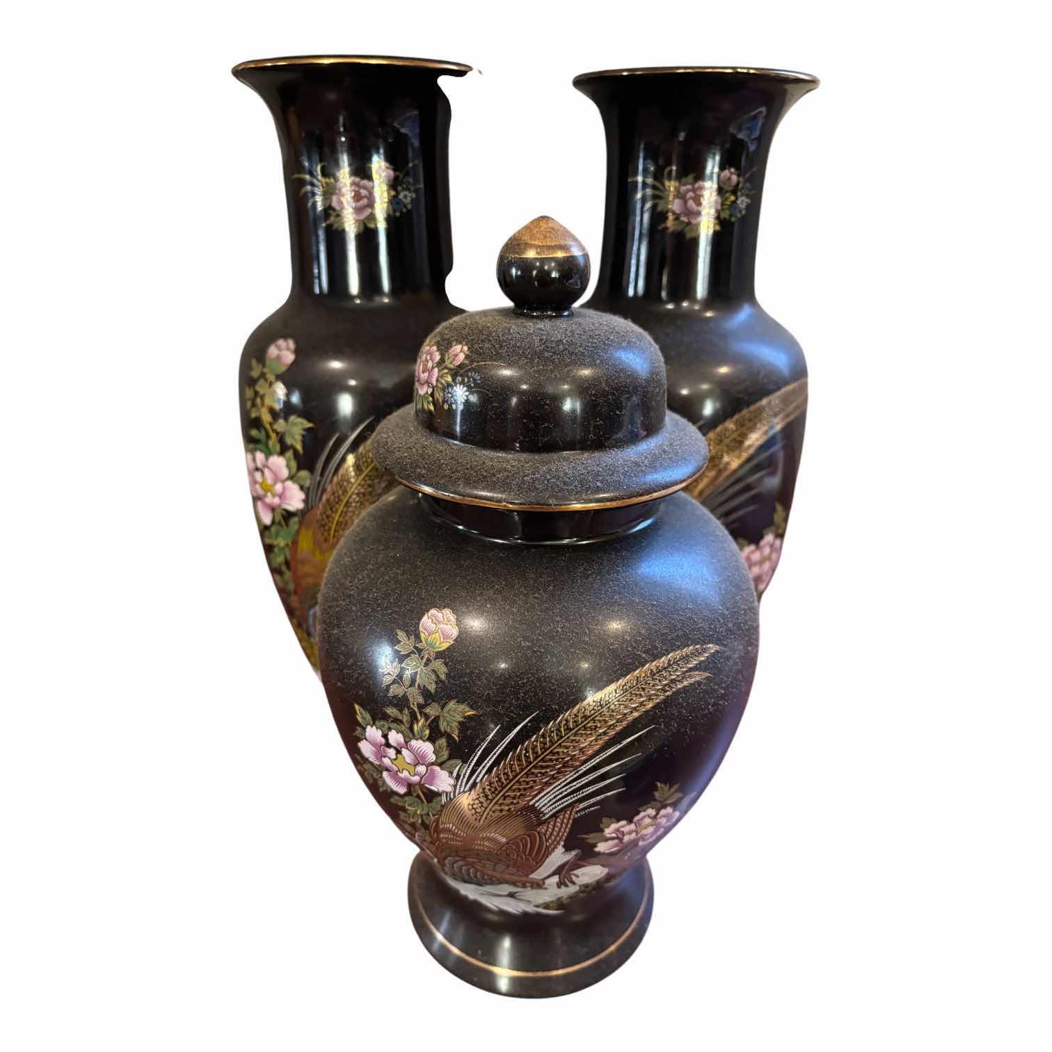 View 1 of VINTAGE 3-PIECE SET OF HAND-PAINTED JAPANESE DECORATIVE VESSELS
