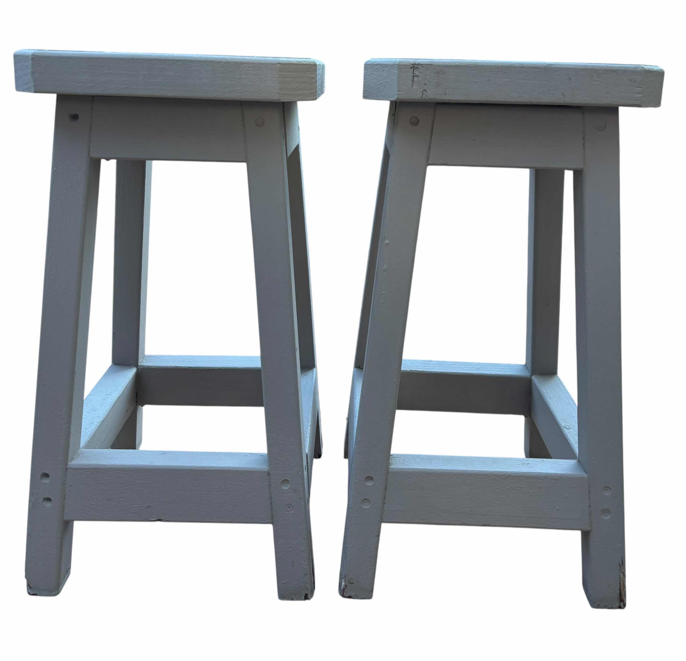 View 1 of TWO WOODEN STOOLS H21.5”