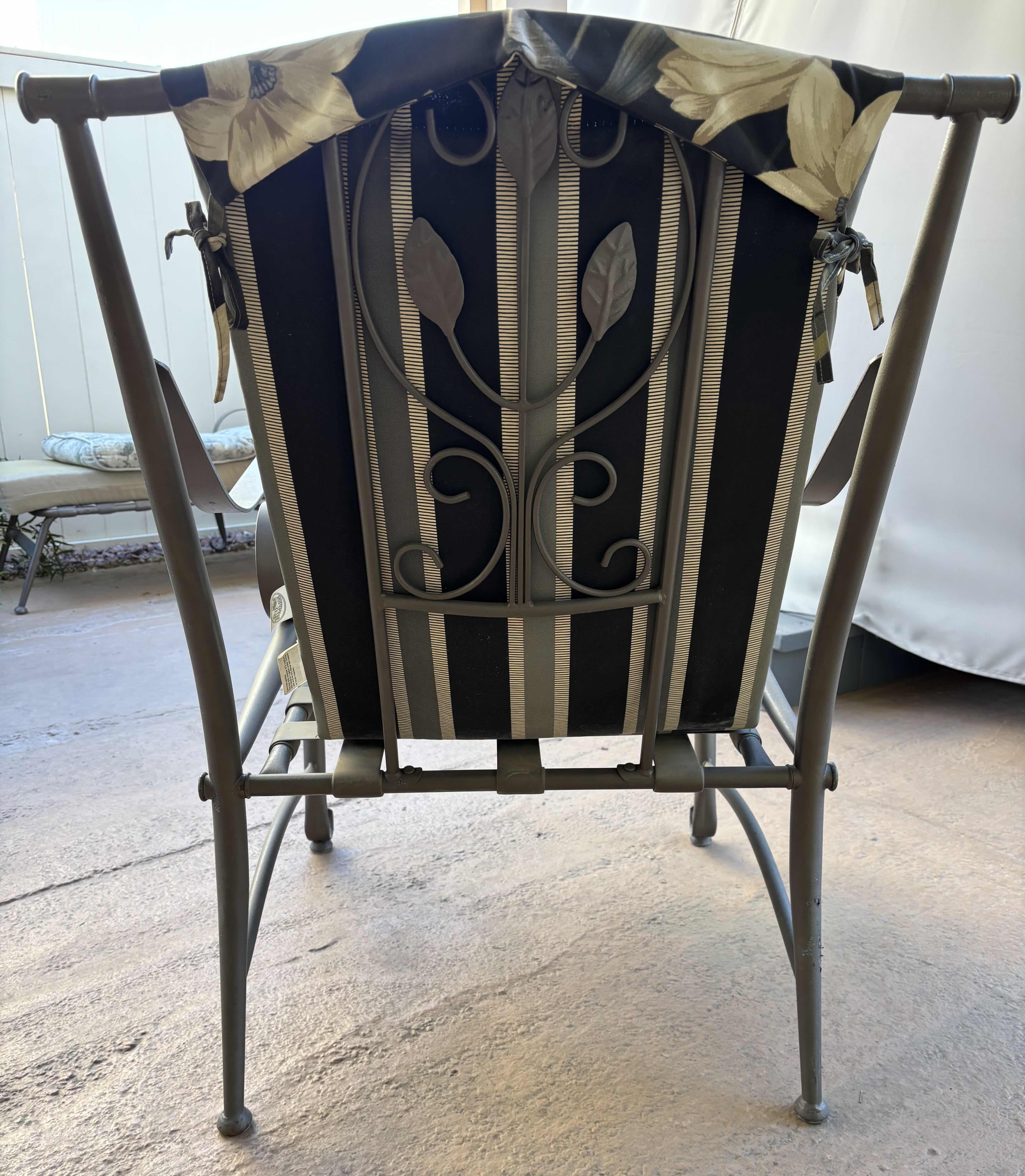 View 4 of METAL OUTDOOR PATIO ARMCHAIR WITH FLORAL CUSHION $229