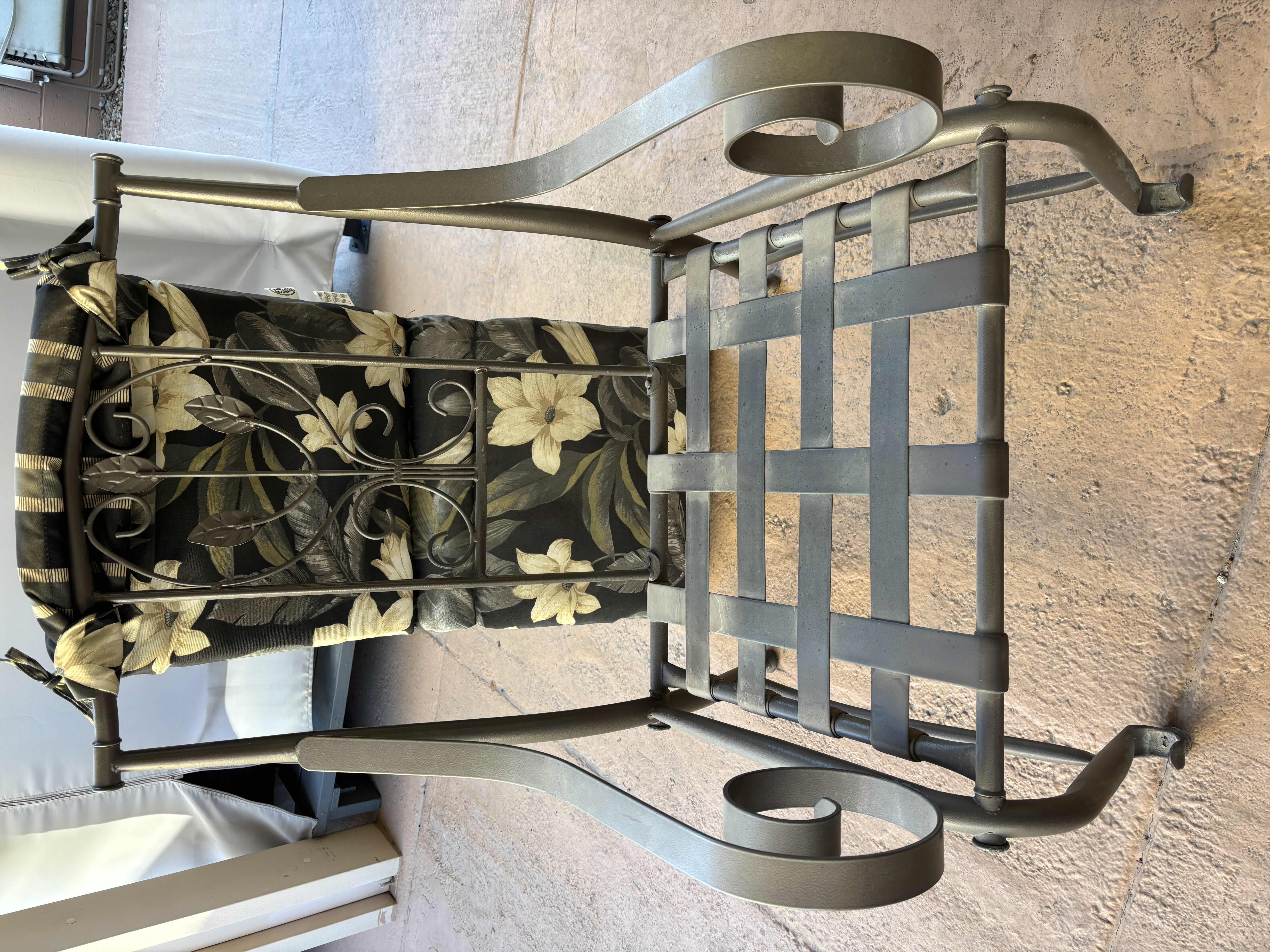 View 2 of METAL OUTDOOR PATIO ARMCHAIR WITH FLORAL CUSHION $229