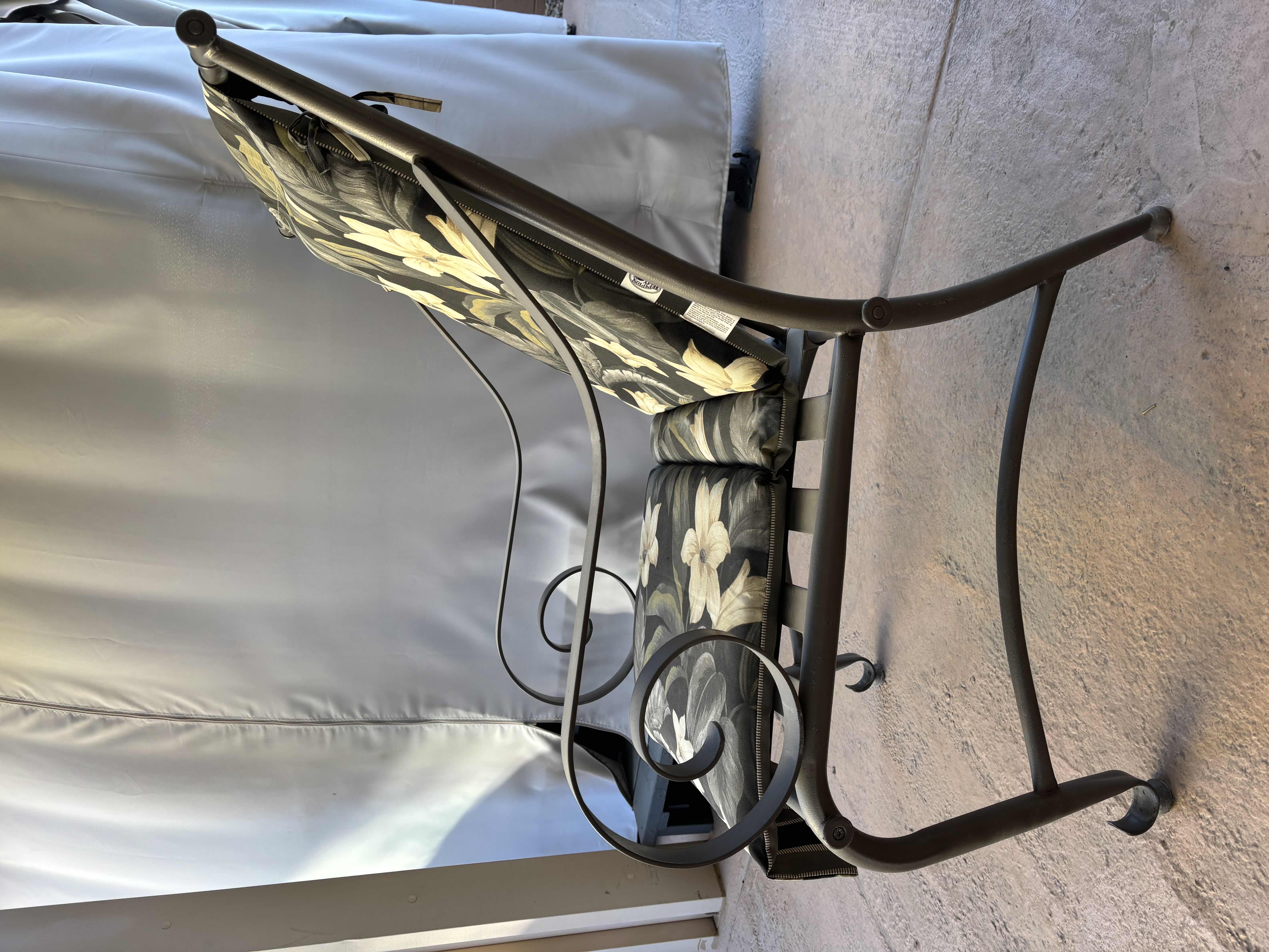 View 3 of METAL OUTDOOR PATIO ARMCHAIR WITH FLORAL CUSHION $229