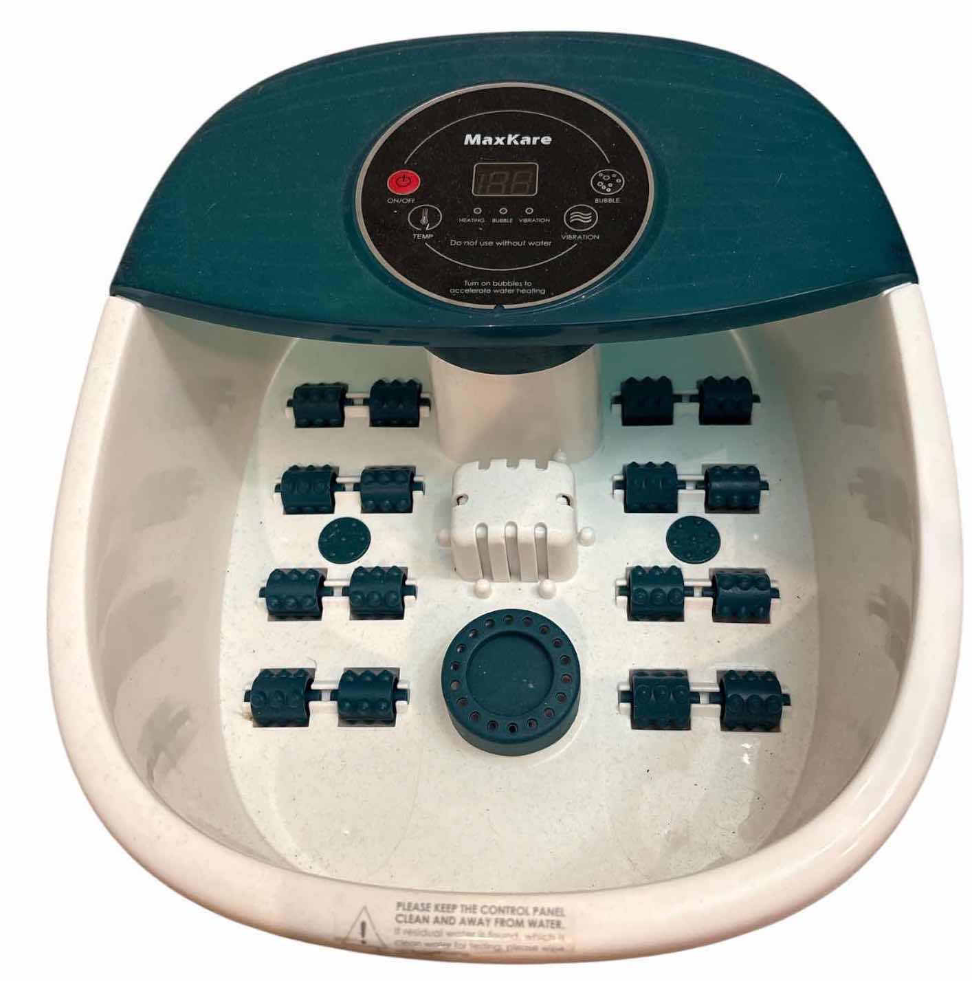 View 1 of MAXKARE HEATED FOOT SPA MASSAGER WITH BUBBLES, VIBRATION & MASSAGE ROLLERS – TEAL & WHITE $52
