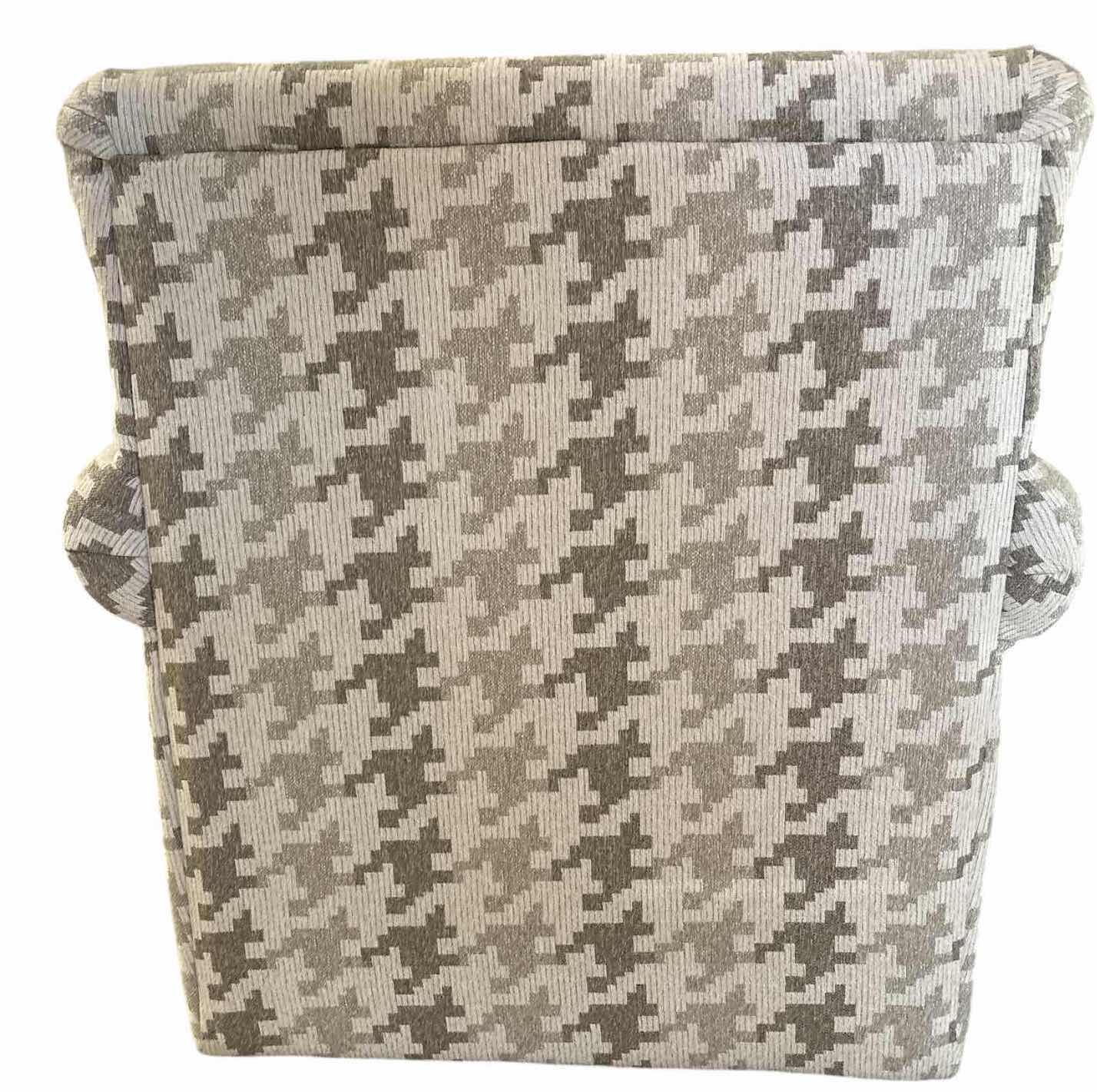 View 3 of GRAY & IVORY HOUNDSTOOTH PATTERN UPHOLSTERED 360-DEGREE SWIVEL ACCENT CHAIR WITH ROLLED ARMS 34”X31”H36”