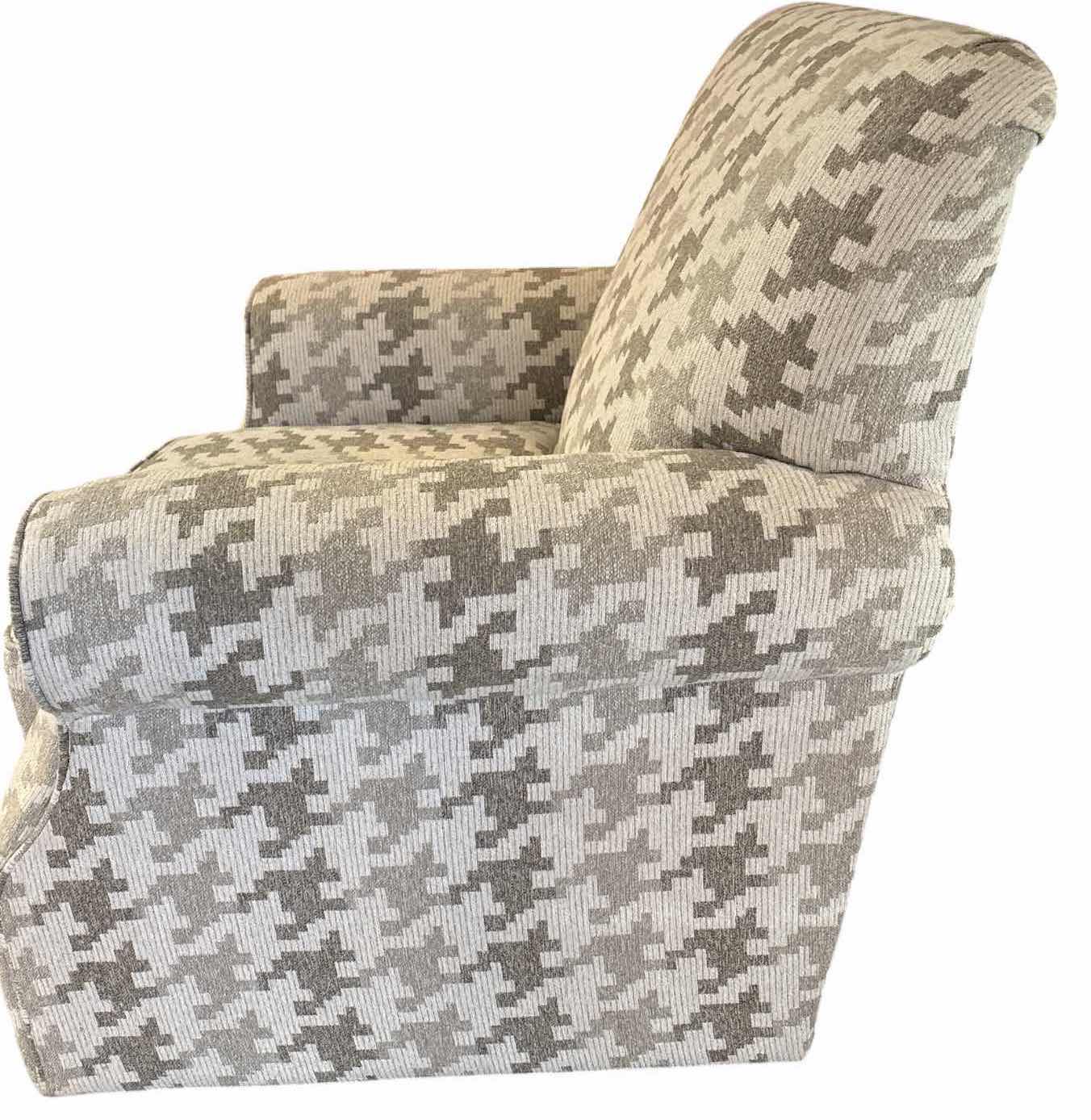 View 2 of GRAY & IVORY HOUNDSTOOTH PATTERN UPHOLSTERED 360-DEGREE SWIVEL ACCENT CHAIR WITH ROLLED ARMS 34”X31”H36”