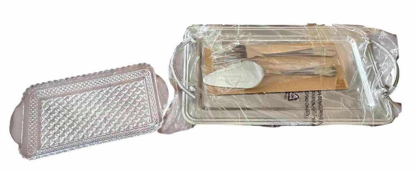 View 3 of 11-PCS SERVING UTENSILS WITH CLEAR GLASS TRAY & SILVER-TONE METAL SERVING TRAY