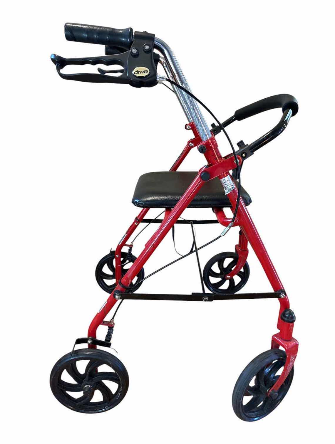 View 2 of 2-PCS DRIVE RED FOLDING ROLLATOR HEIGHT ADJUSTABLE WALKER WITH PADDED SEAT, BACKREST & HAND BRAKES & WALKER