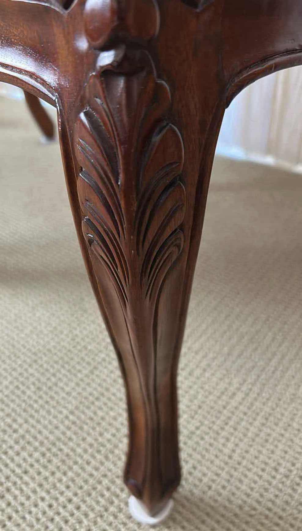 Photo 1 of 2- BAROQUE STYLE CHAIRS W DARK WOOD FRAME & RED WHITE STRIPED UPHOLSTERY 20" X 47"