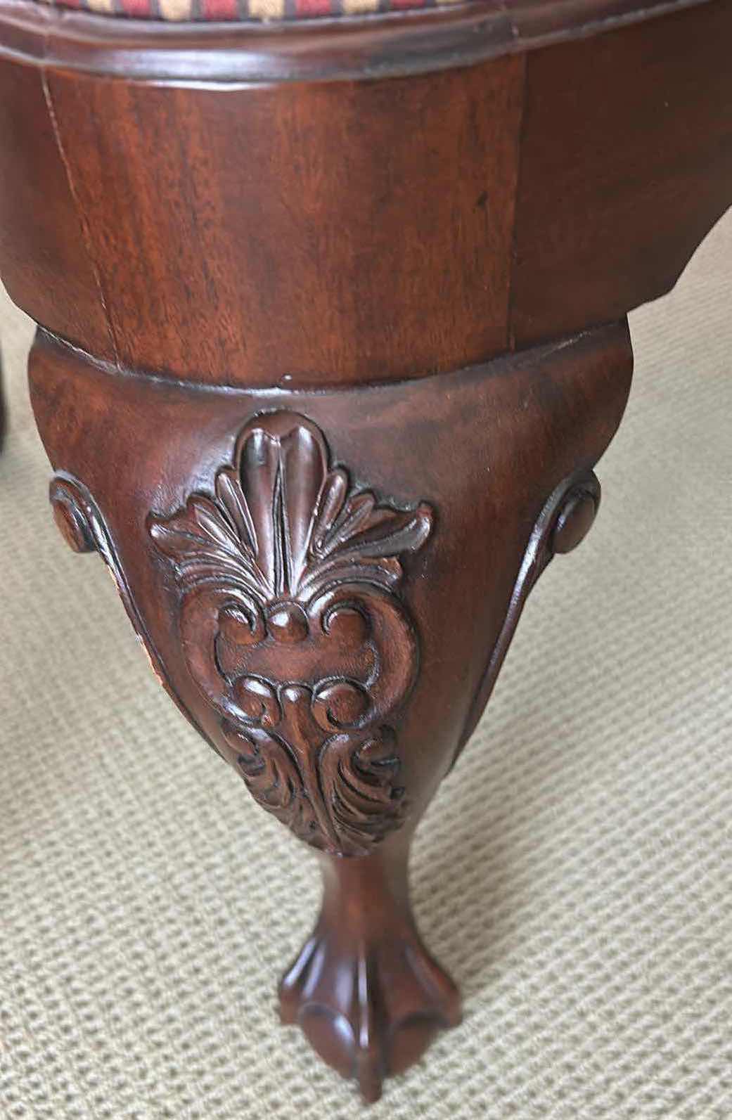 Photo 1 of 2- STICKLEY QUEEN ANNE MAHOGANY STYLE SIDE CHAIRS W CARVED SHELL CREST & BALL CLAW FEET  21" X 39" H