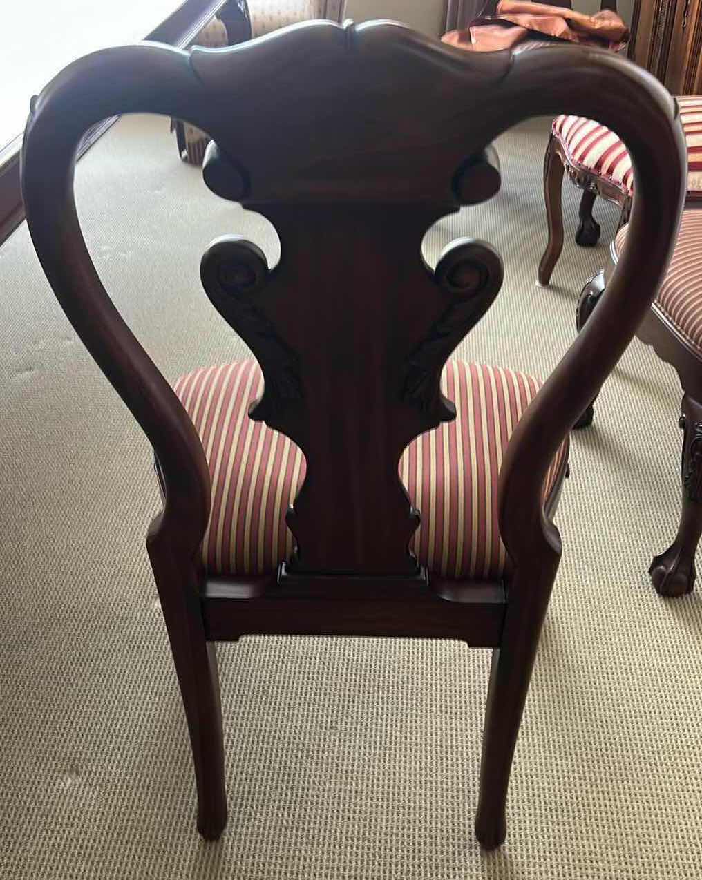 Photo 1 of 2- STICKLEY QUEEN ANNE MAHOGANY STYLE SIDE CHAIRS W CARVED SHELL CREST & BALL CLAW FEET  21" X 39" H