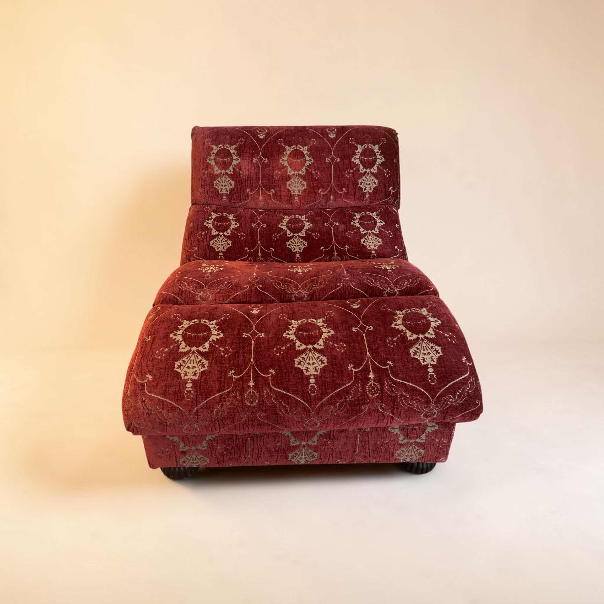 Photo 1 of BURGUNDY CHAISE LOUNGE PEARSALL DESIGN W INTRICATE PATTERNS ON UPHOLSTERY  40" X 56" H 32" (SEE NOTES)