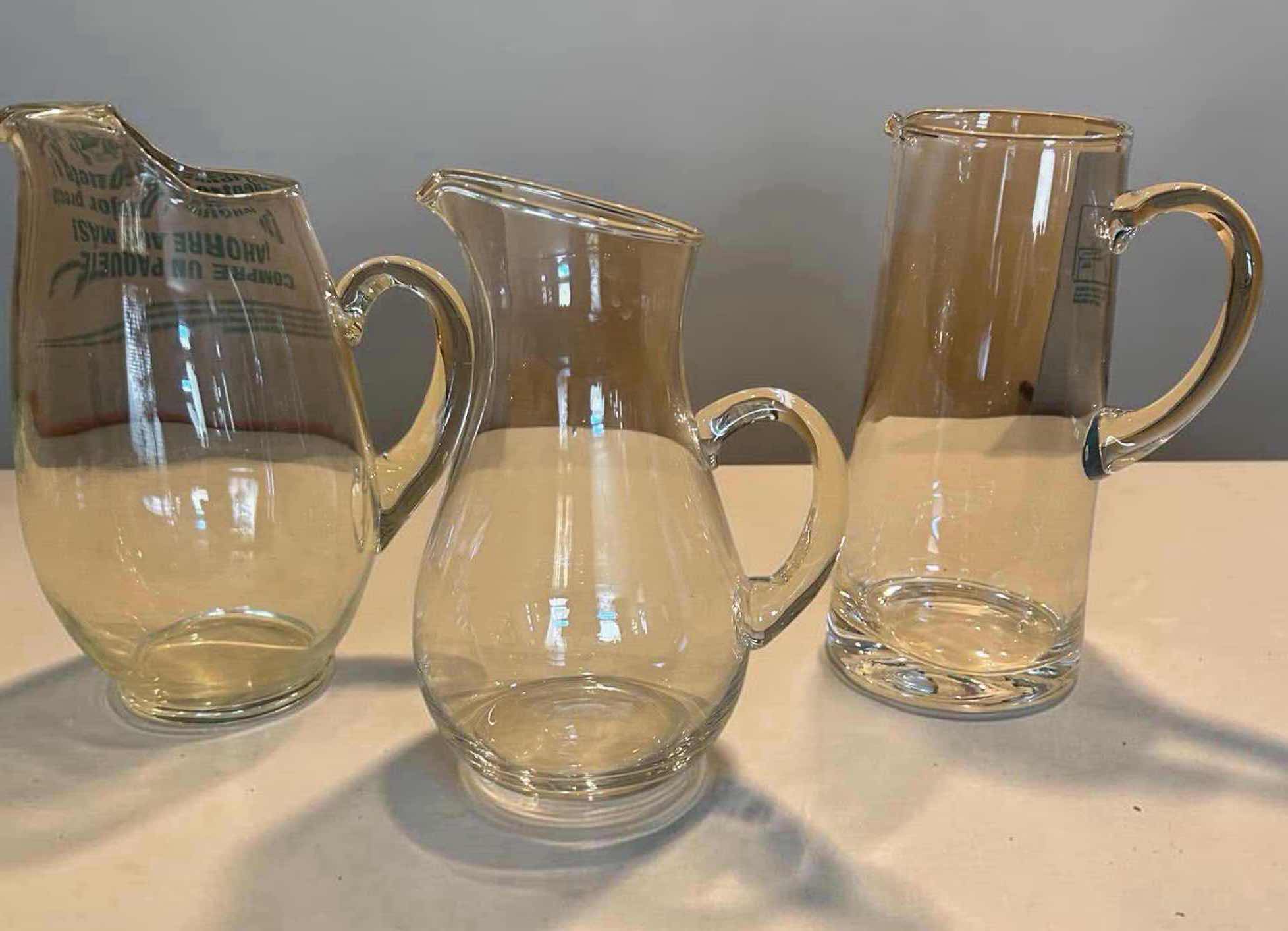 Photo 1 of 3- CLEAR GLASS WATER PITCHERS H 9"