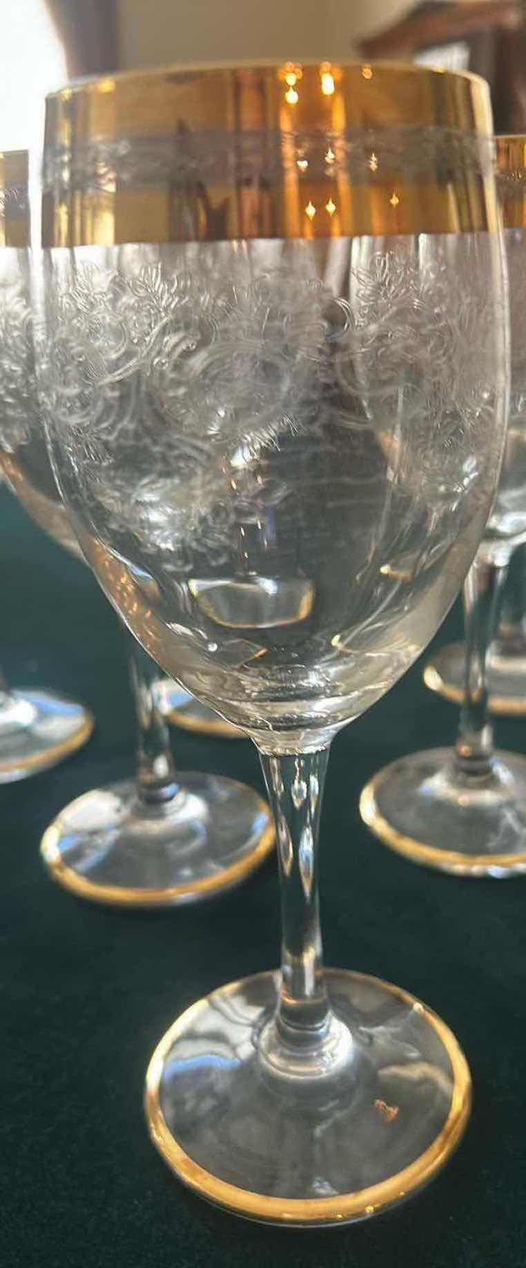 Photo 1 of 6- 24 KARAT GOLD GILT VINTAGE CRYSTAL STEMWARE H 8"