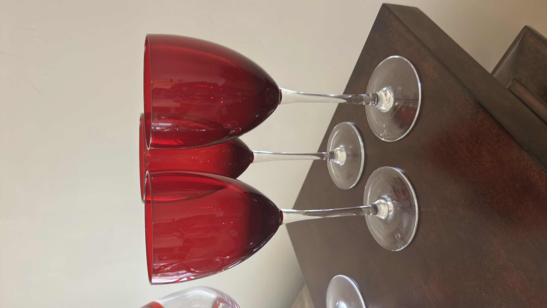 Photo 1 of 2- PIER 1 SWIRL GOBLETS 3 RED GOBLETS