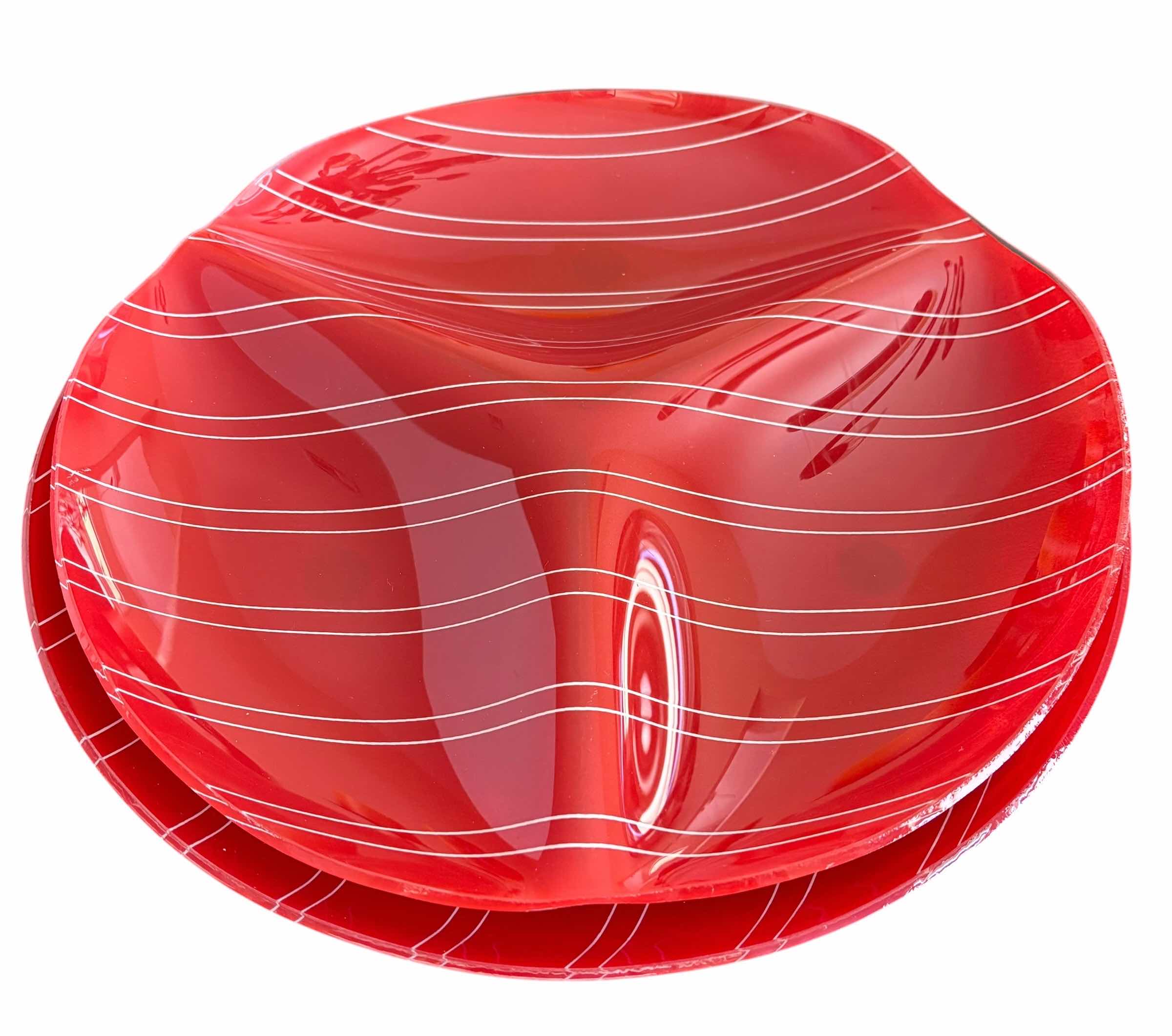 Photo 1 of VINTAGE STRIPED GLASS SERVING DISH WITH MATCHING PLATE 12”D & 13”D $88