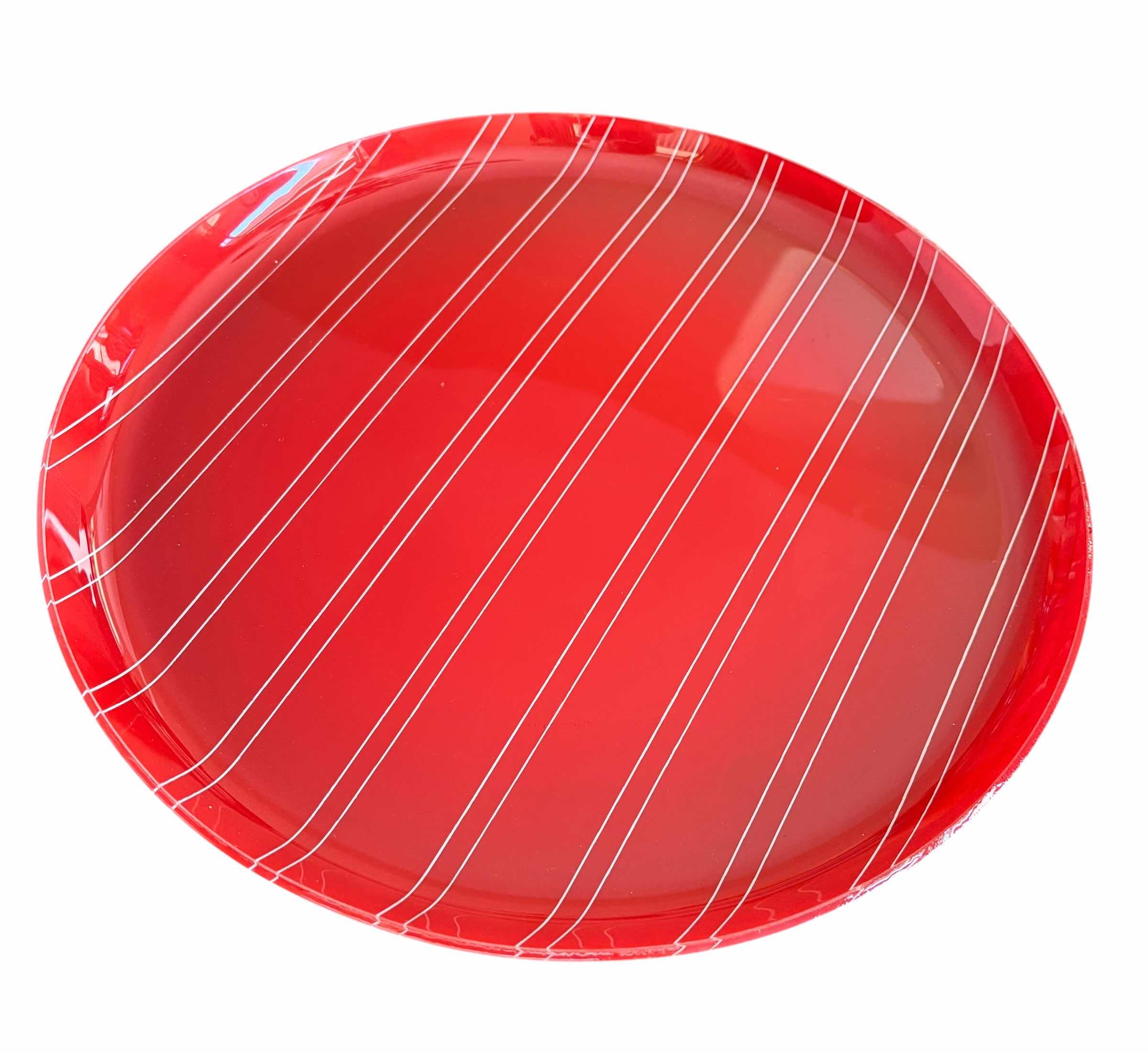 Photo 1 of VINTAGE STRIPED GLASS SERVING DISH WITH MATCHING PLATE 12”D & 13”D $88