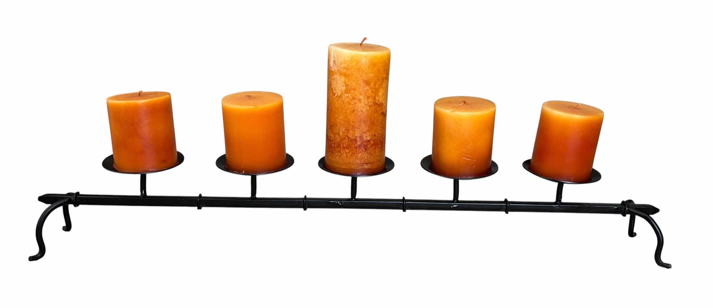 Photo 1 of BLACK METAL CANDELABRA W ORANGE CANDLES 32”L