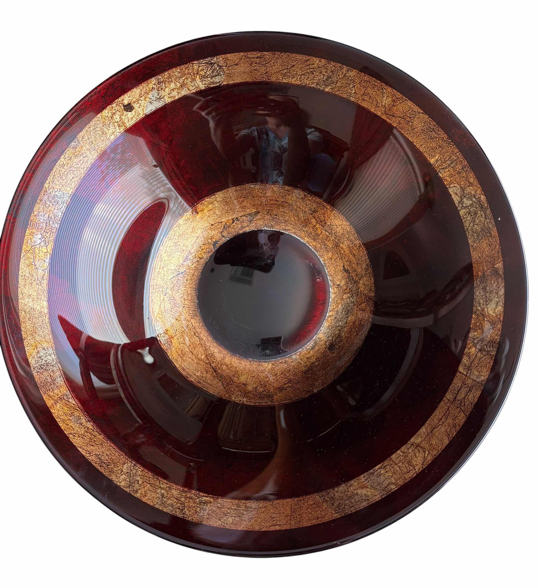 Photo 1 of VILLA ITALIA DECORATIVE DISH WITH LEAF PATTERN 14.5”D & DECORATIVE GLASS BOWL 15.5”D