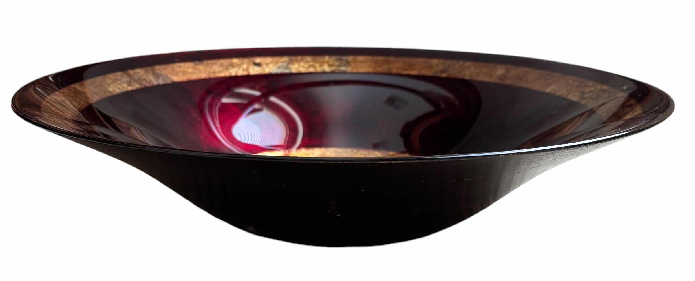 Photo 1 of VILLA ITALIA DECORATIVE DISH WITH LEAF PATTERN 14.5”D & DECORATIVE GLASS BOWL 15.5”D