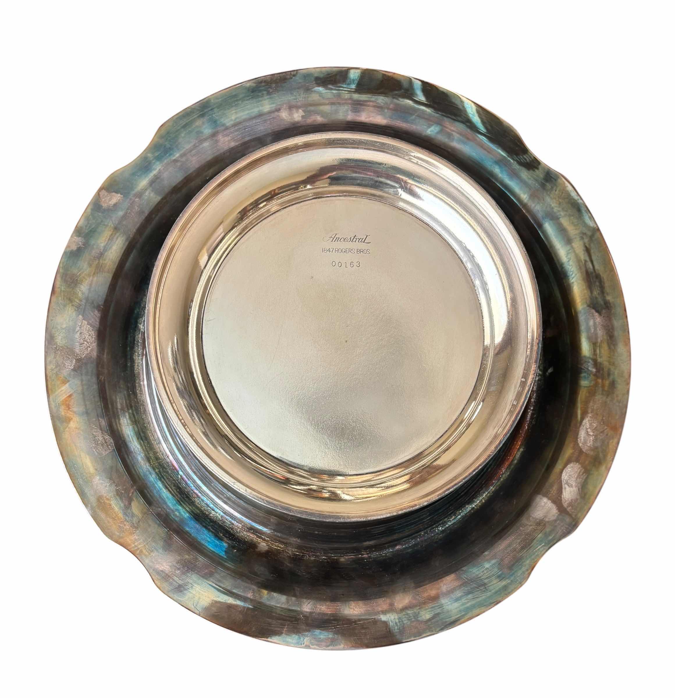 Photo 1 of ANTIQUE WM ROGERS AND SON CENTERPIECE BOWL & FLOWER FROG FOR ARRANGING FLOWERS 12.5”D